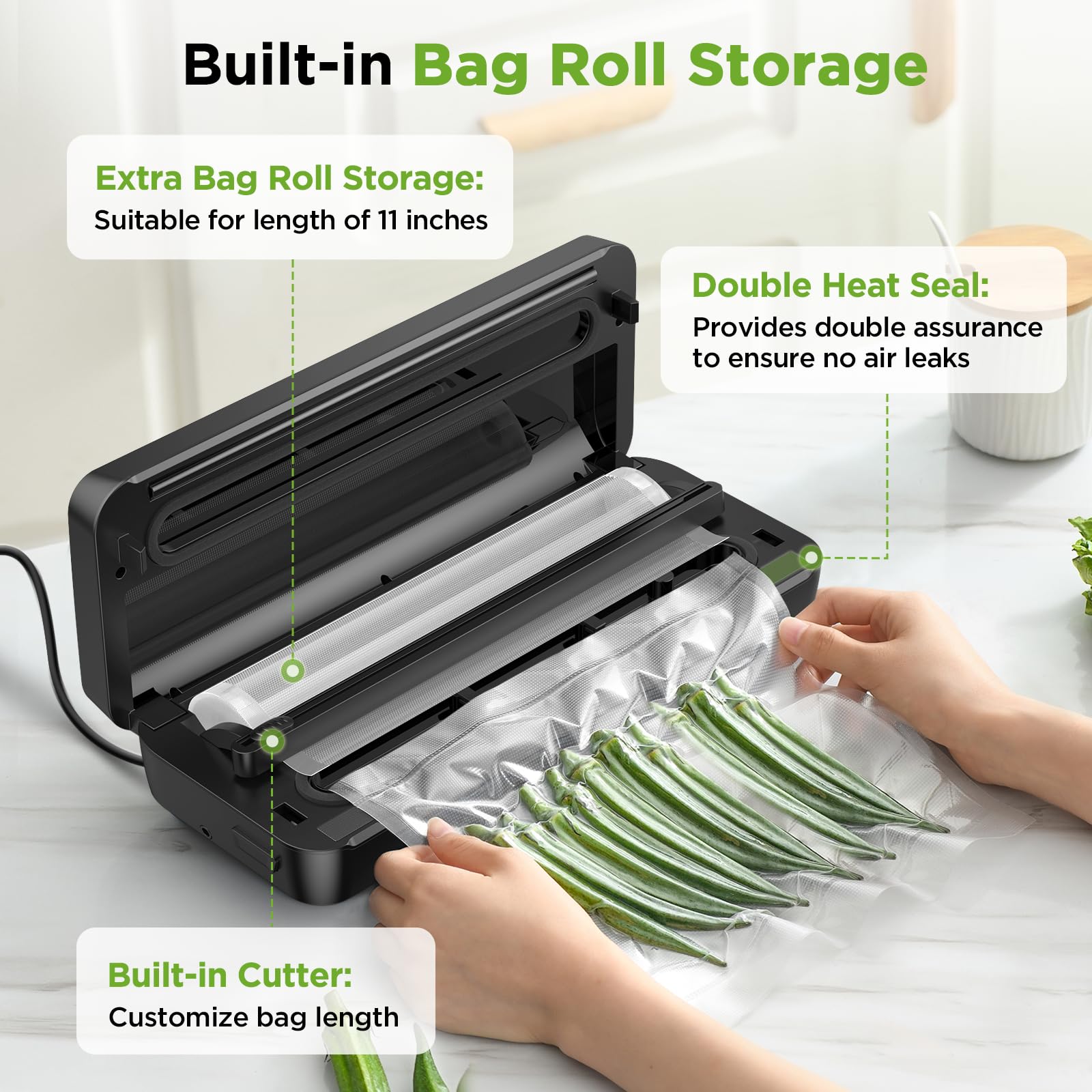 Spacekey Vacuum Sealer Machine, 85Kpa Food Sealer With Bag Roll Storage Space, 8 In 1 Food Vacuum Machine, Pulse Function, Dry&M