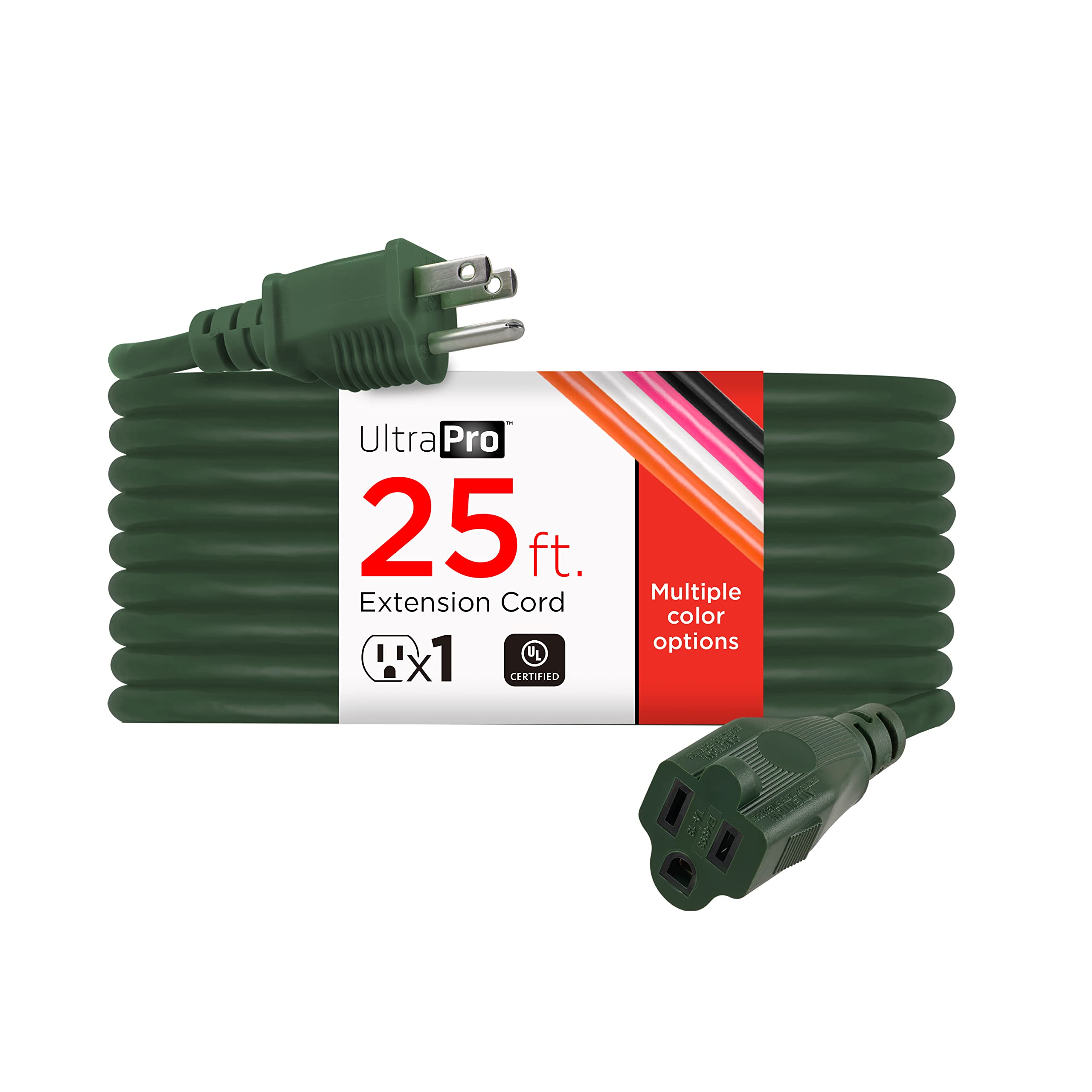 Ultrapro Outdoor Extension Cord, 25 Ft, Heavy Duty Extension Cord, Ul Certified 3 Prong Extension Cord, 16 Awg 120 Vac Extension