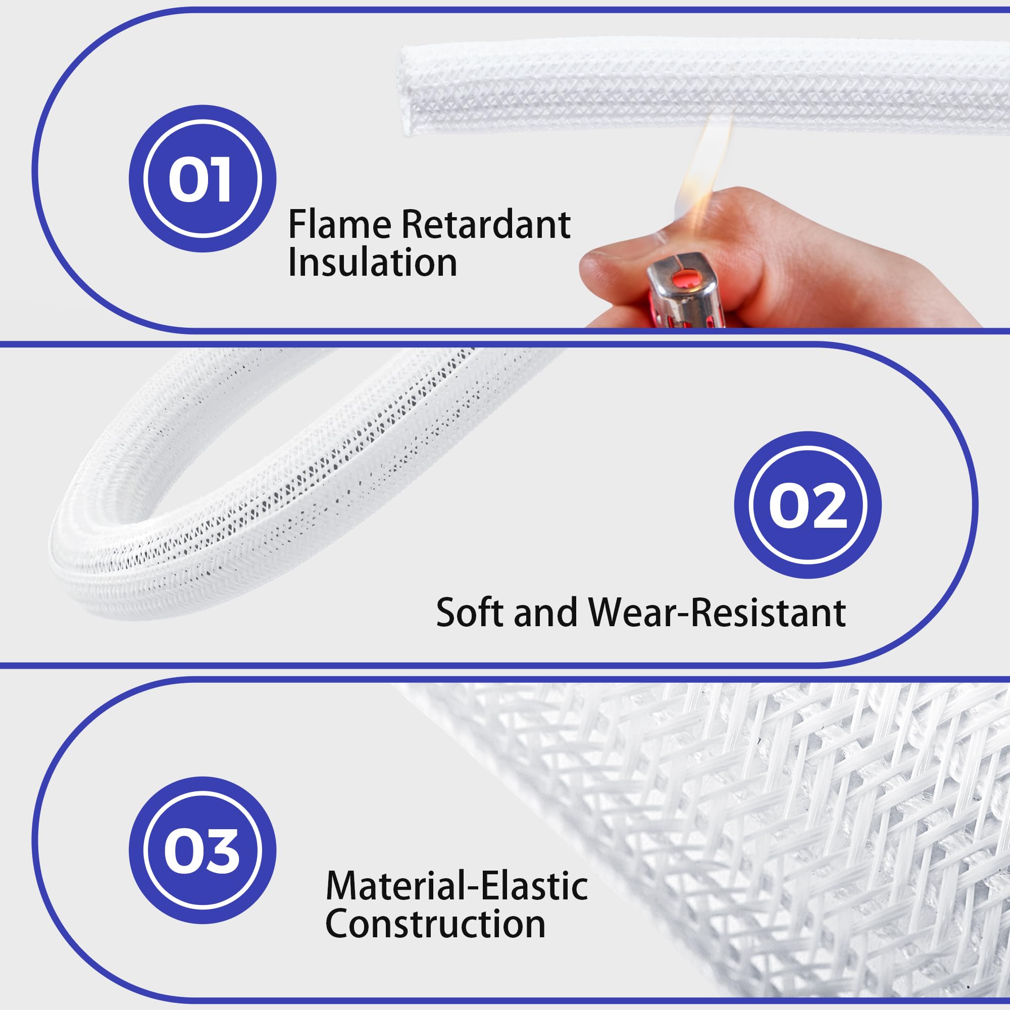 Yclyc Cable Management Sleeves 1In   2 Pack 6.6Ft Split Braided Cable Sleeve White, Cord Protectors From Pets, Wire Organizers F