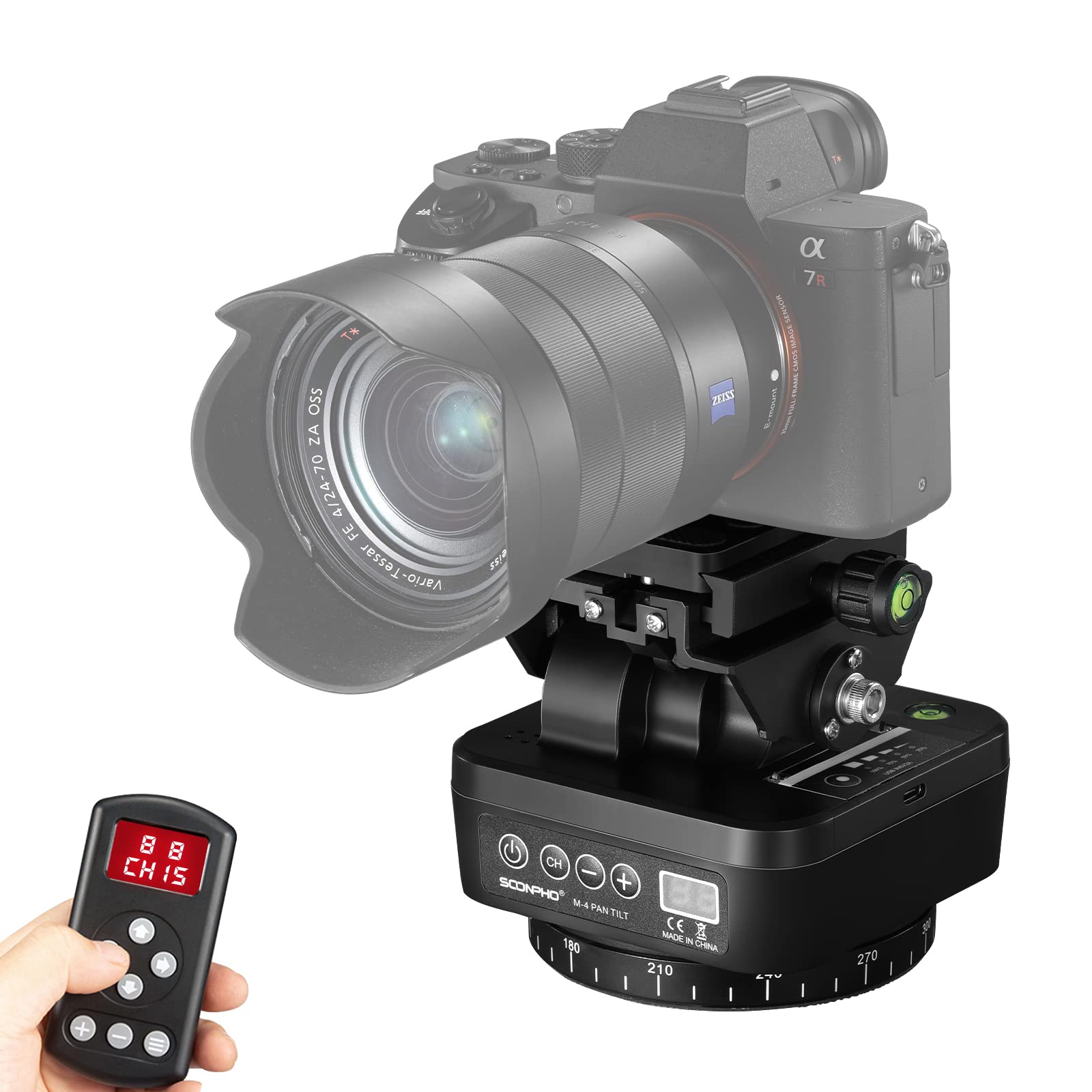 Soonpho M4 Motorized Rotating Panoramic Tripod Head, Remote Control Pan Tilt Head With Remote Control And Mobile Phone Clip For Dslr Cameras, Camcorders, Smartphones, Tripod