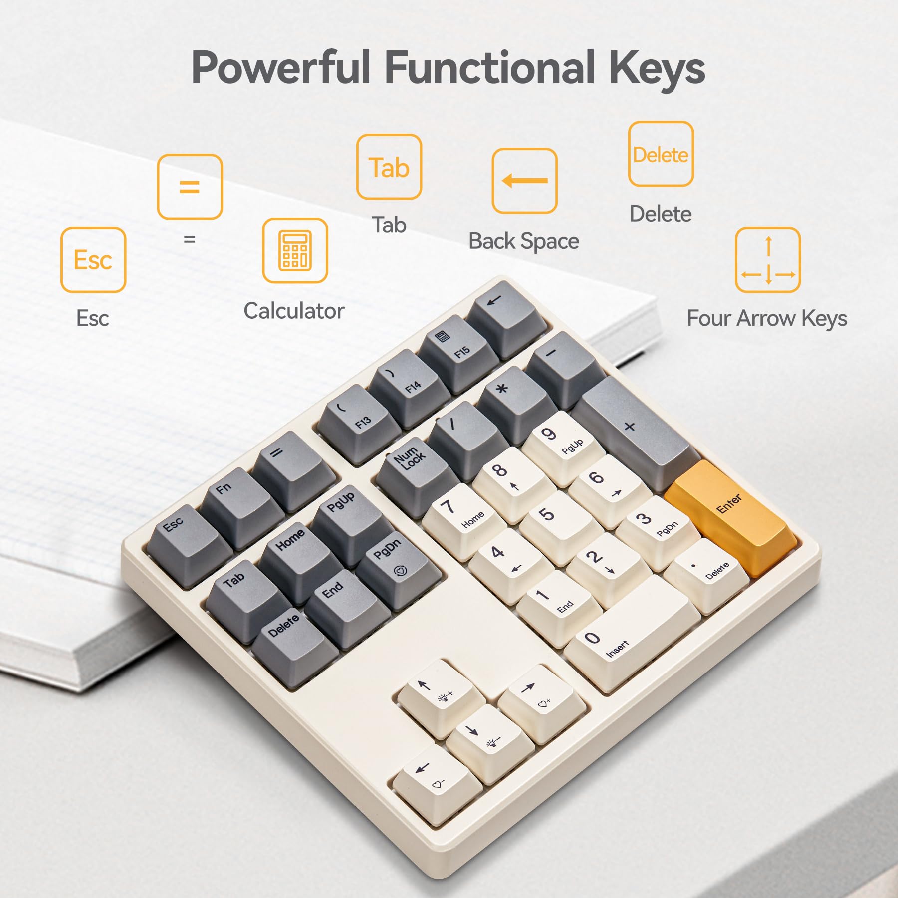 Kisnt KN34 Mechanical Number Pad, 34 Key Wired USB Numeric Keypad, Retro Beige, Hot Swappable PBT Keycaps for Laptop/PC