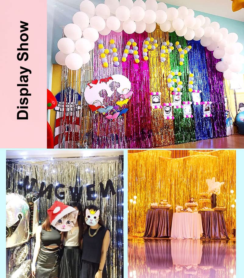 3 Pack Backdrop Curtains, Fringe Streamers Tinsel Backdrop, Birthday Decorations, Disco Party Decor (3.3 X 6.6, Blue)