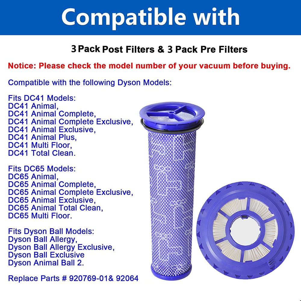 Mochenli 6 Pack Replacement Vacuum Filter For Dyson Dc41 Dc41 Dc65 Dc66 Vacuum,3 Pack Post Filter & 3 Pack Pre Filter
