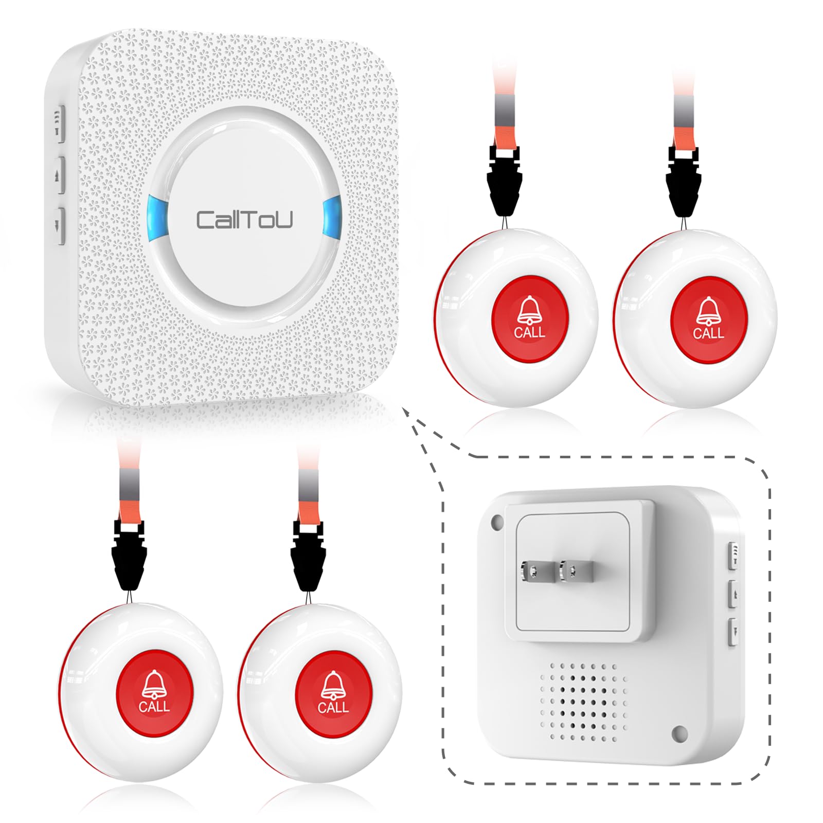 Calltou Caregiver Pager Wireless Call Button Smart Bell Alert System For Elderly Home Patient Seniors Nurse 4 Portable Waterproo