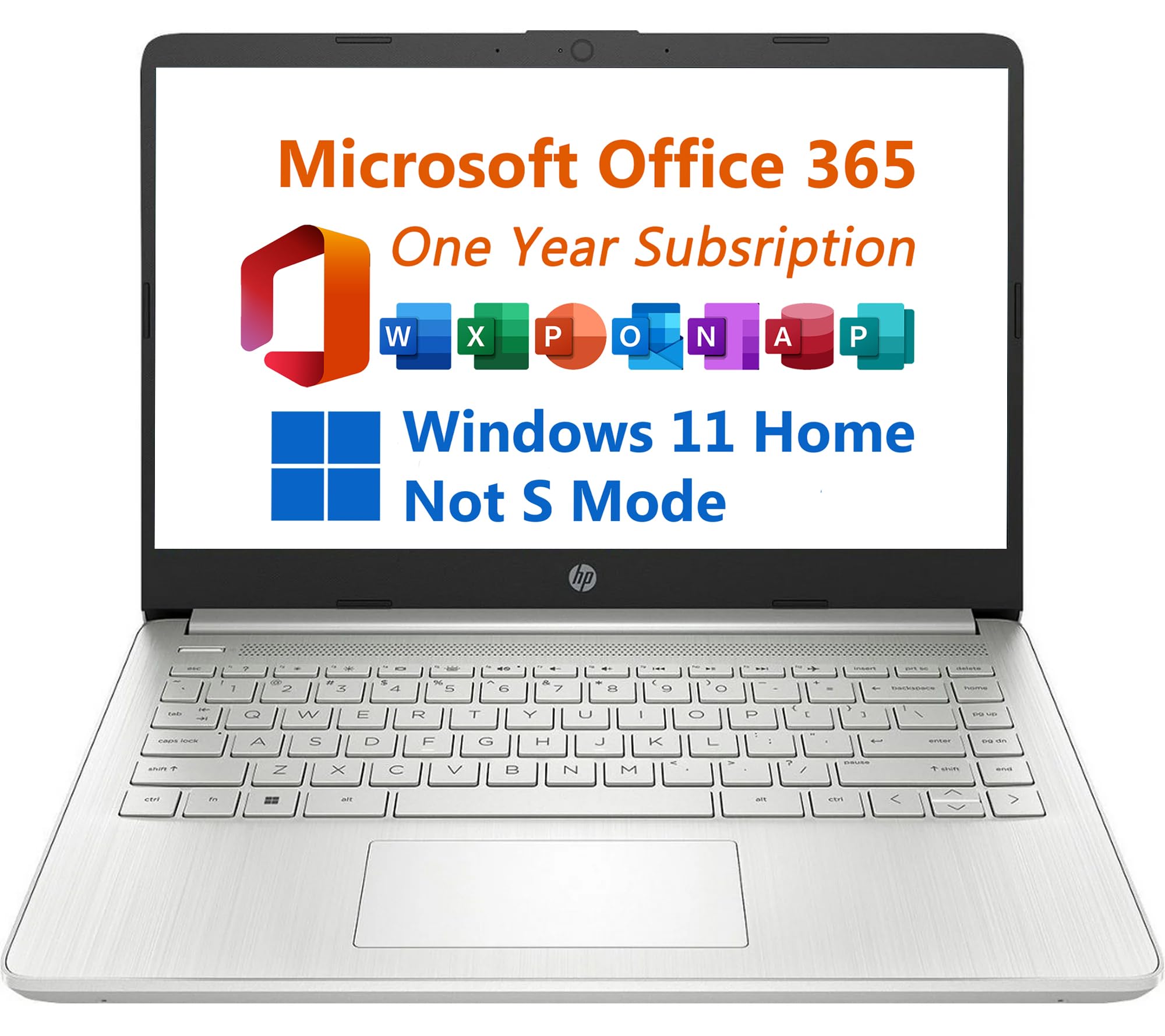 HP 14 Laptop, One Year Office 365 Included, Intel 4-Core N4120 Processor 2.6 GHz, 11 Hours Long Battery Life, 32GB RAM, 128GB eM