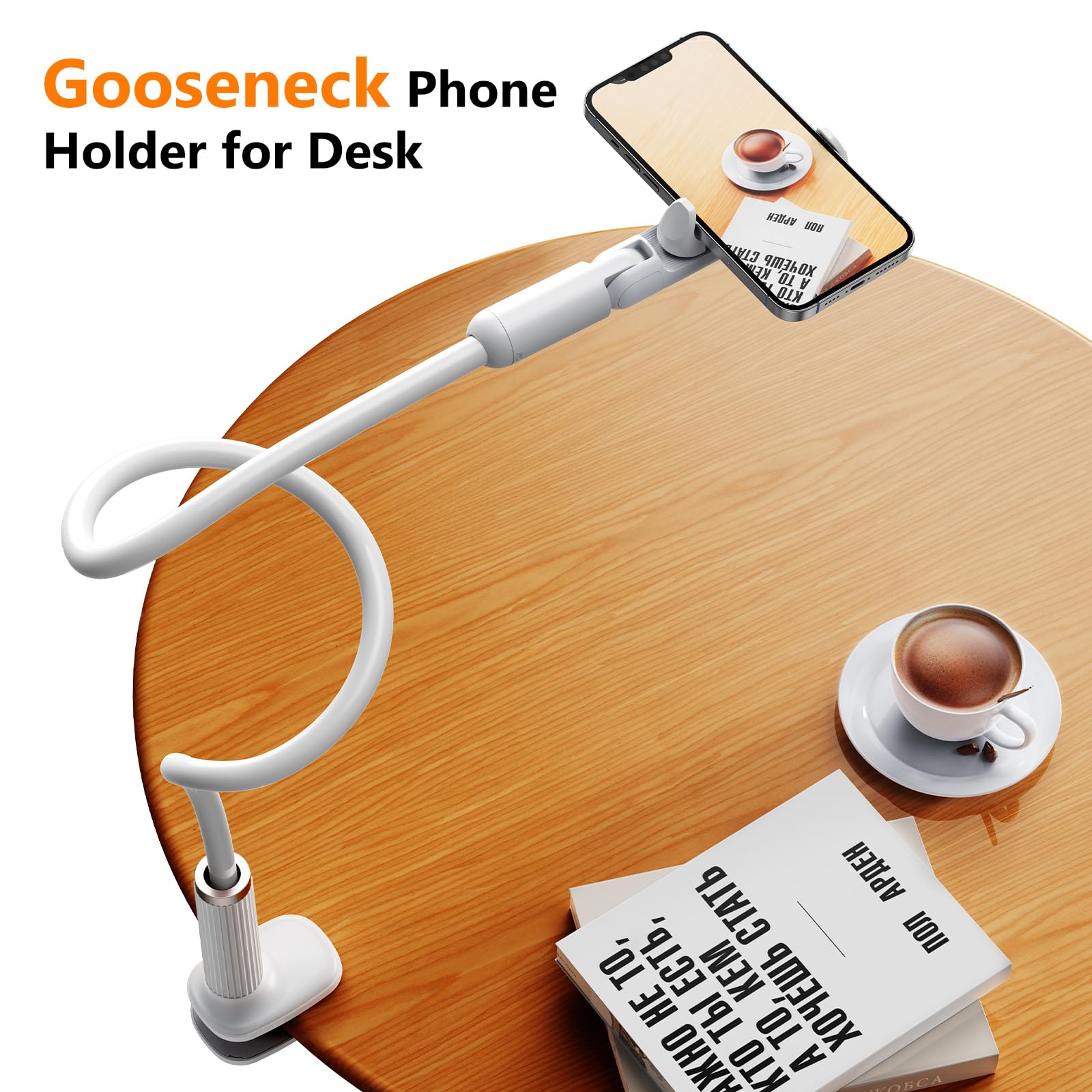 Nediea Phone Holder For Bed, Gooseneck Cell Phone Stand With Clamp Mount, 900Rotation Overhead Lazy Bracket With Flexible Long A