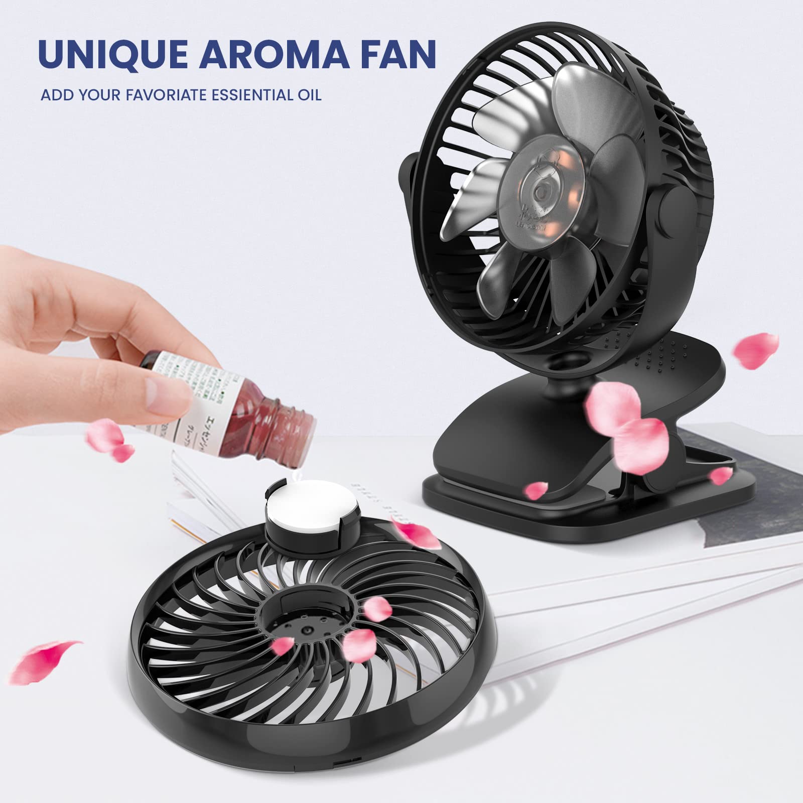 Battery Operated Aa Clip On Fan With Aromatic Function,4 Speeds Battery Powered Portable Fans For Camp,Small Golf Cart Usb Fan,Q