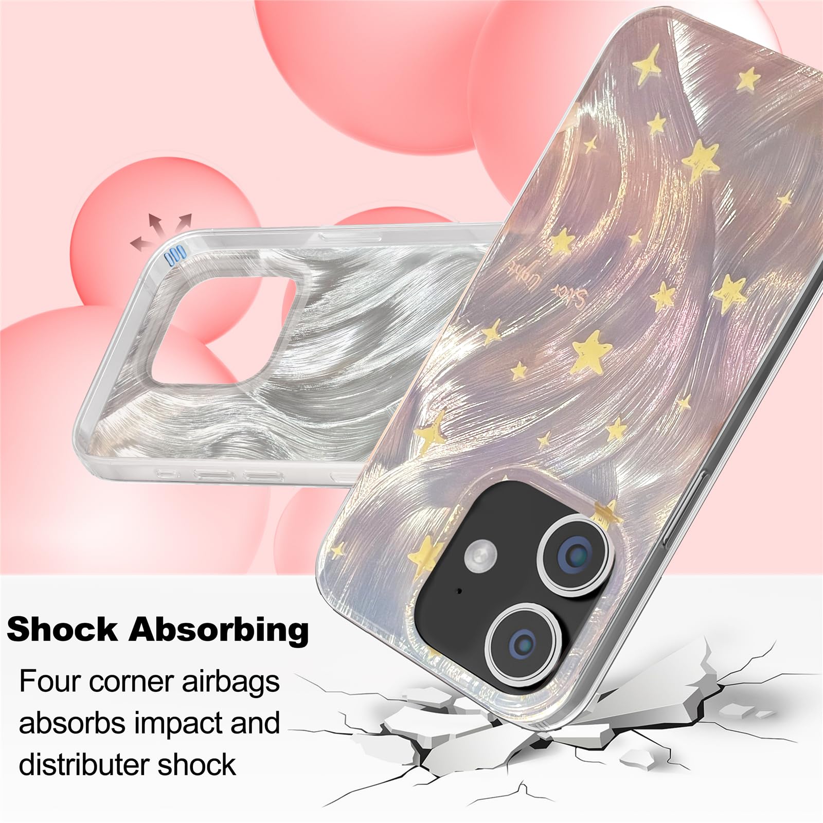 I Mgae In Ar Phone Hard Case Compatible With Iphone 12 Case & Iphone 12 Pro Case Slim Holographic Shiny Fade Star Women Girls, H