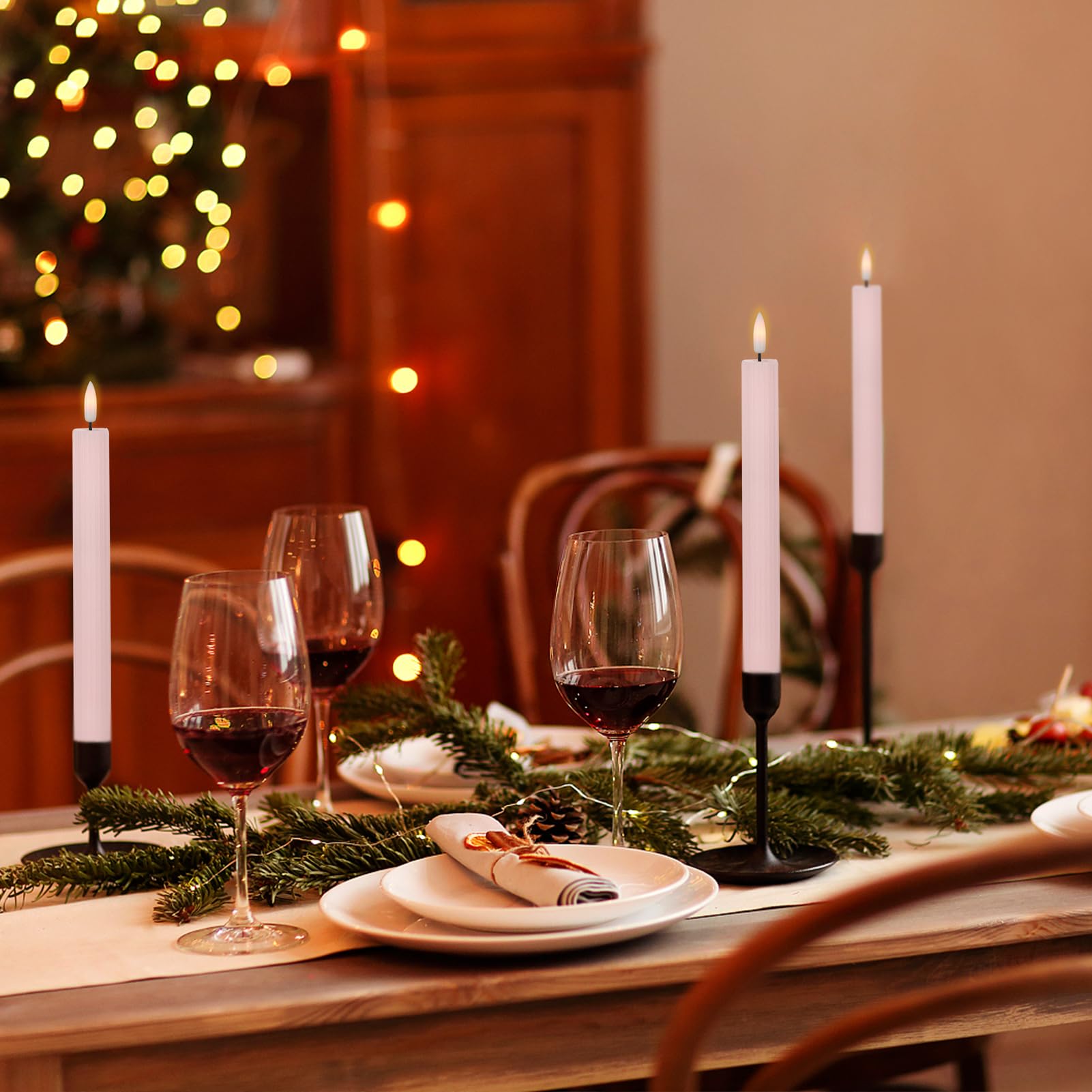 Wondise Pink Flameless Flickering Taper Candles With 10 Key Remote And Timer, Battery Operated 3D Wick Real Wax Led Taper Candle