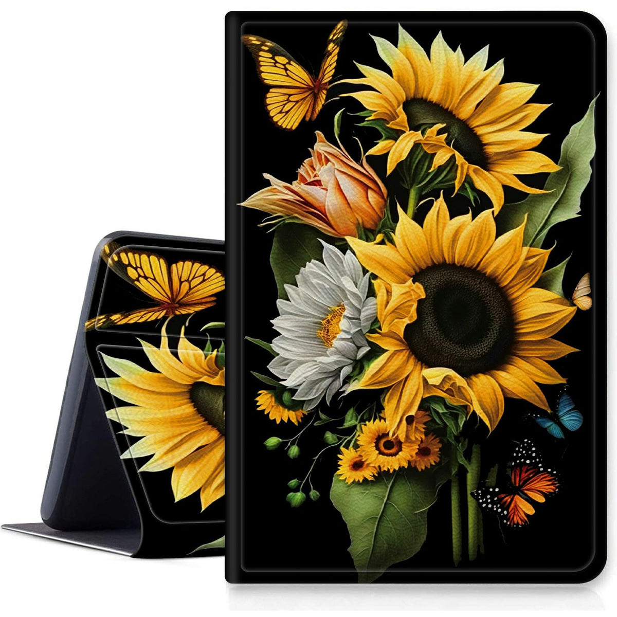 Sunflowers Butterfly Case For All New Kindle Fire Hd 10 & 10 Plus Tablet (11Th Generation, 2021 Release), Pu Leather Folding Sta