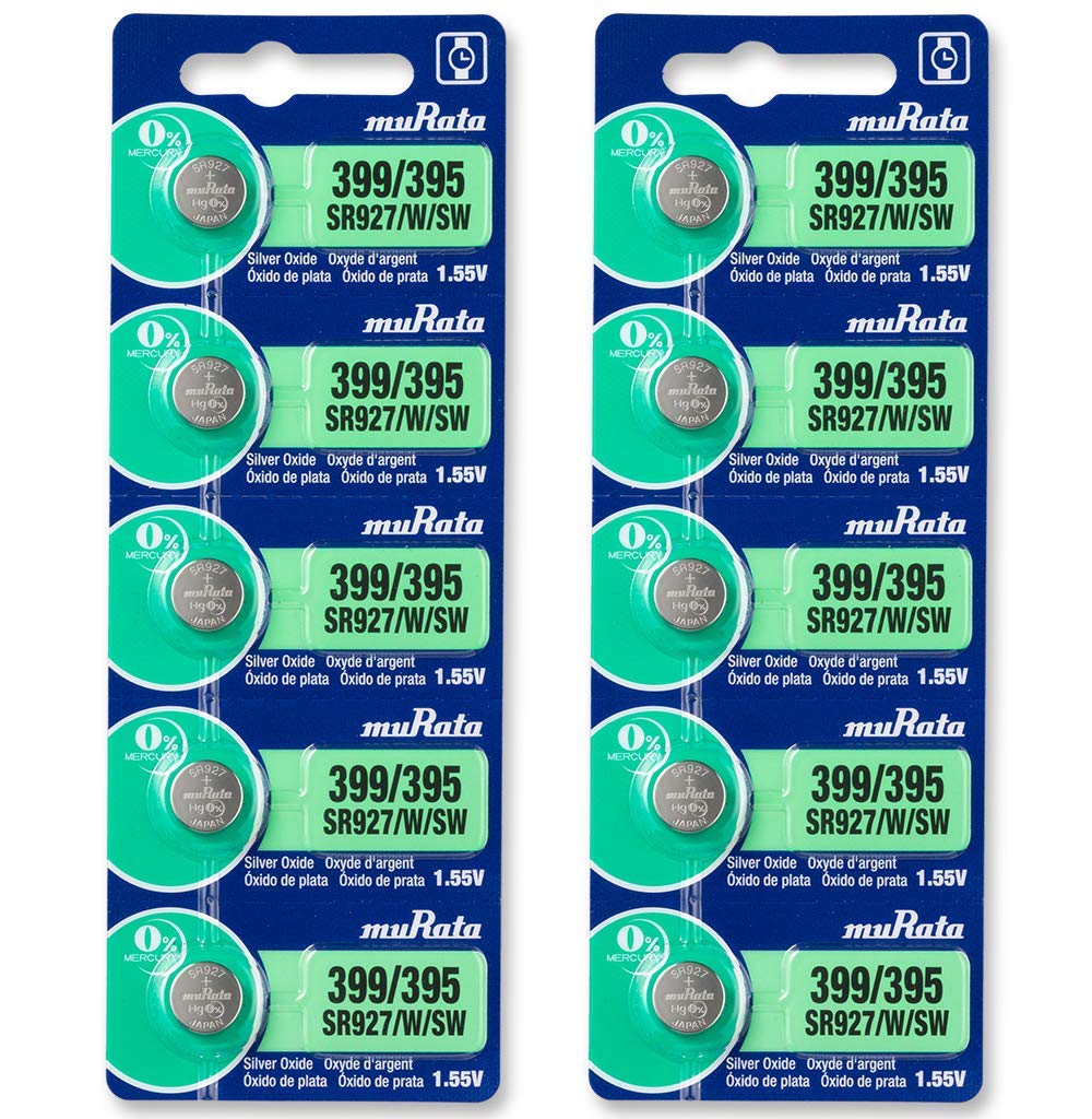 Murata 395/399 Battery SR927/W/SW 1.55V Silver Oxide Watch Button Cell (10 Batteries)