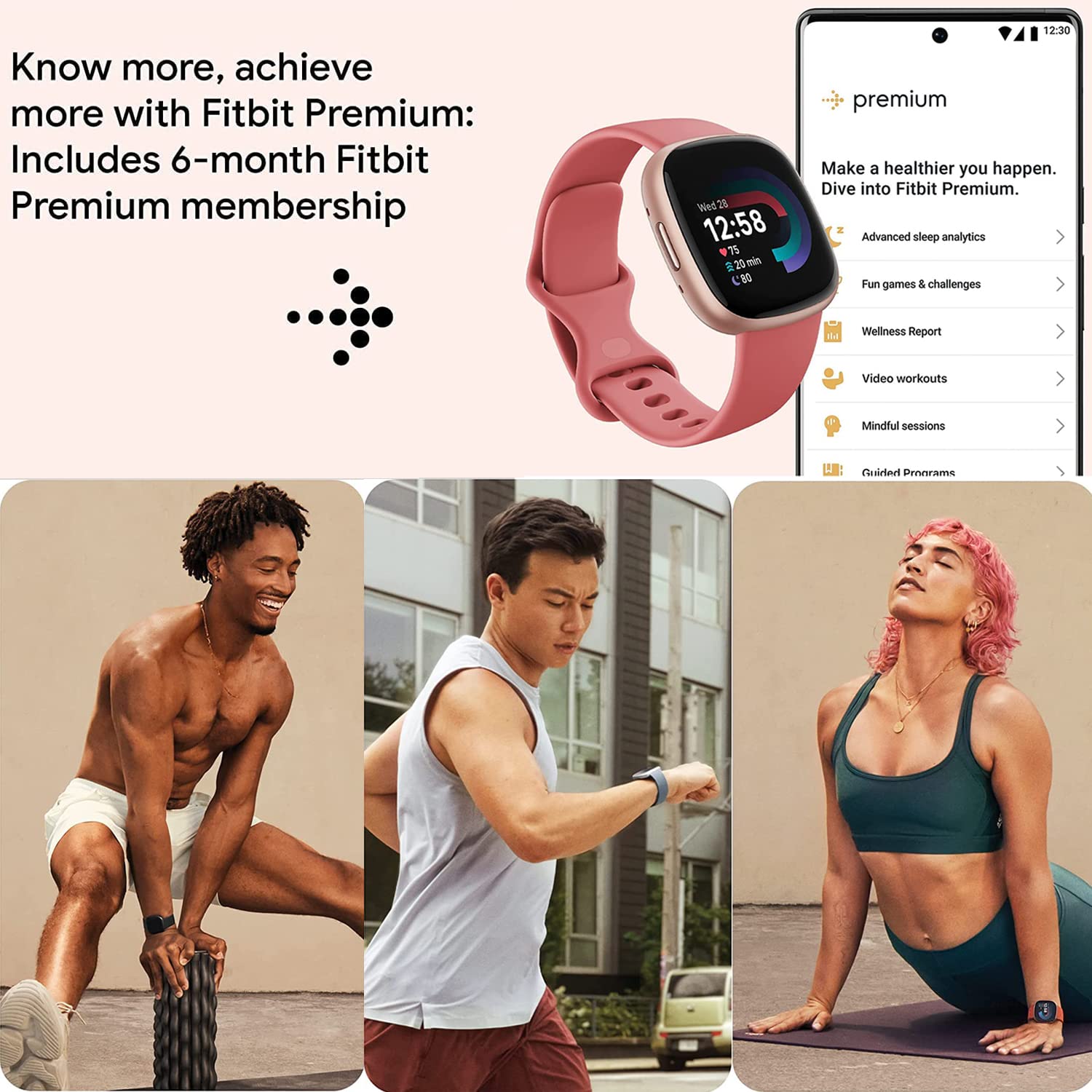 Fitbit Versa 4 Health And Fitness Smart Watch (Pink/Rose) With Built-In Gps, 6 Day Battery Life, S & L Bands, Bundle With 3.3Foo
