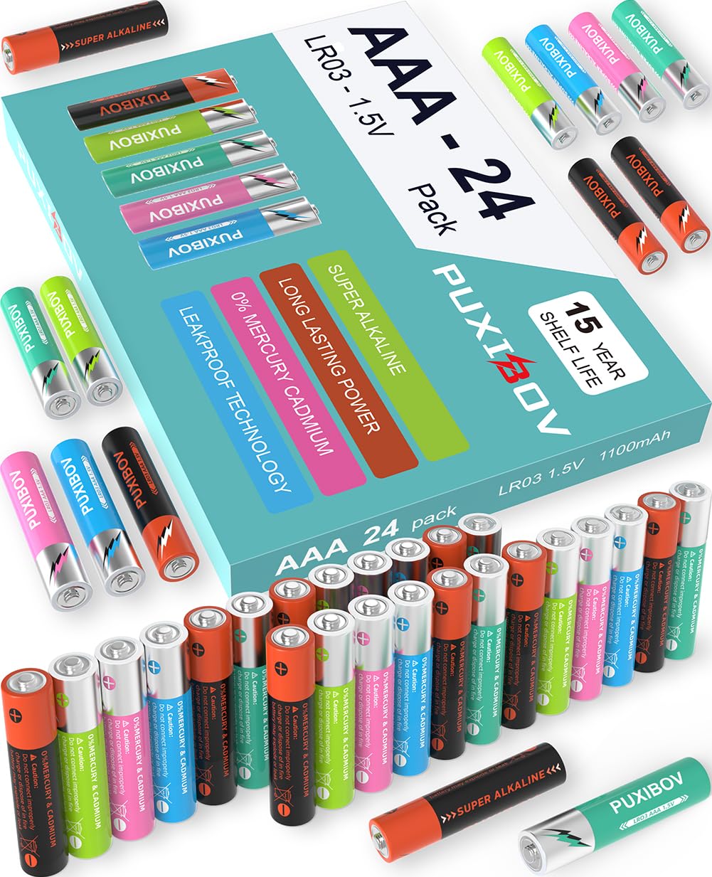 PUXIBOV Triple AAA Batteries 24 Pack Battery: Alkaline Long-Lasting Batteries - Leakproof 1.5V Batteries - LR03 Size Batteries f