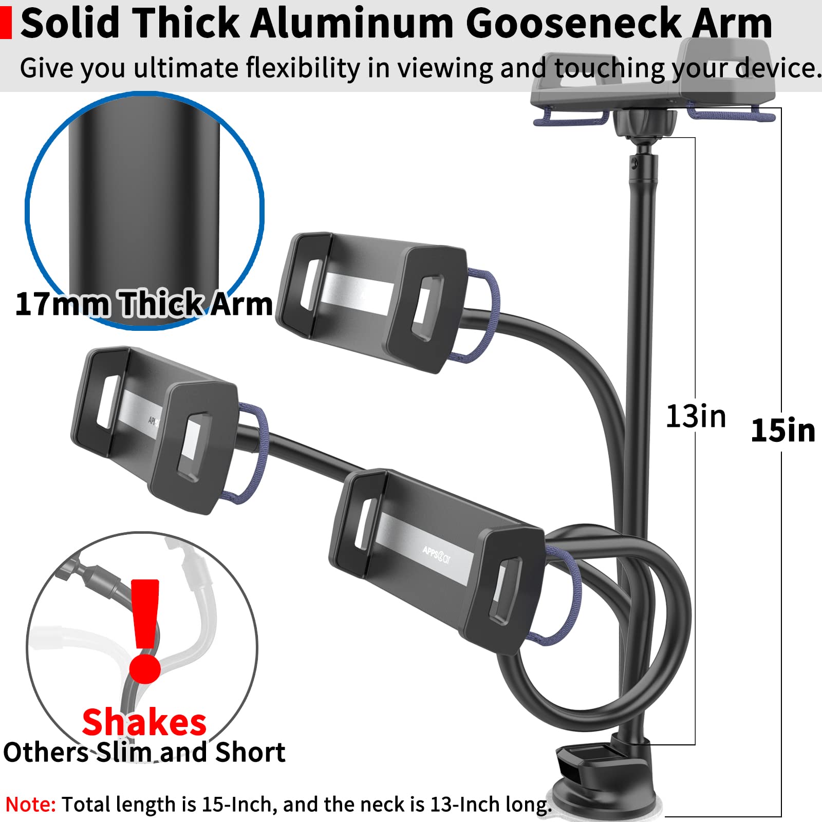 Apps2Car Upgraded Tablet Car Mount For Ipad Truck Holder Long Arm Extension Strong Suction Cup Windshield Mount For 7 13 Inch Tablet Ipad Pro Air Mini