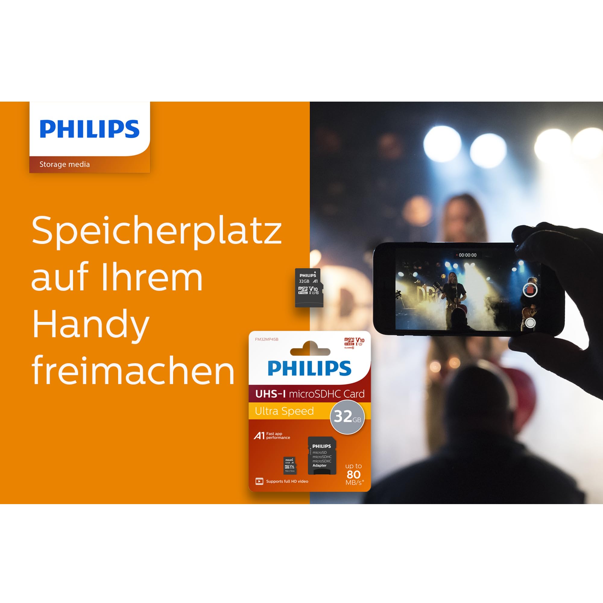 Philips 32Gb Micro Sdhc Uhs 1 U1 & V10 Class 10 Flash Memory Card With Adapter