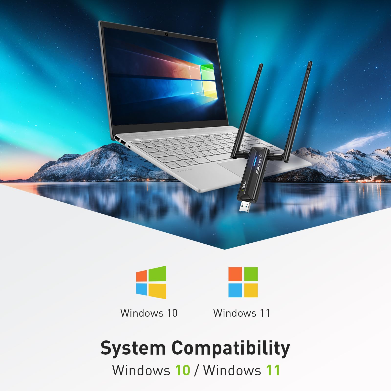 Edup Ax3000M Usb Wifi 6E Adapter Usb 3.0 Wireless Wifi Dongle Network Adapter 802.11Ax Tri Band 6Ghz/5Ghz/2.4Ghz Dual 5Dbi Anten