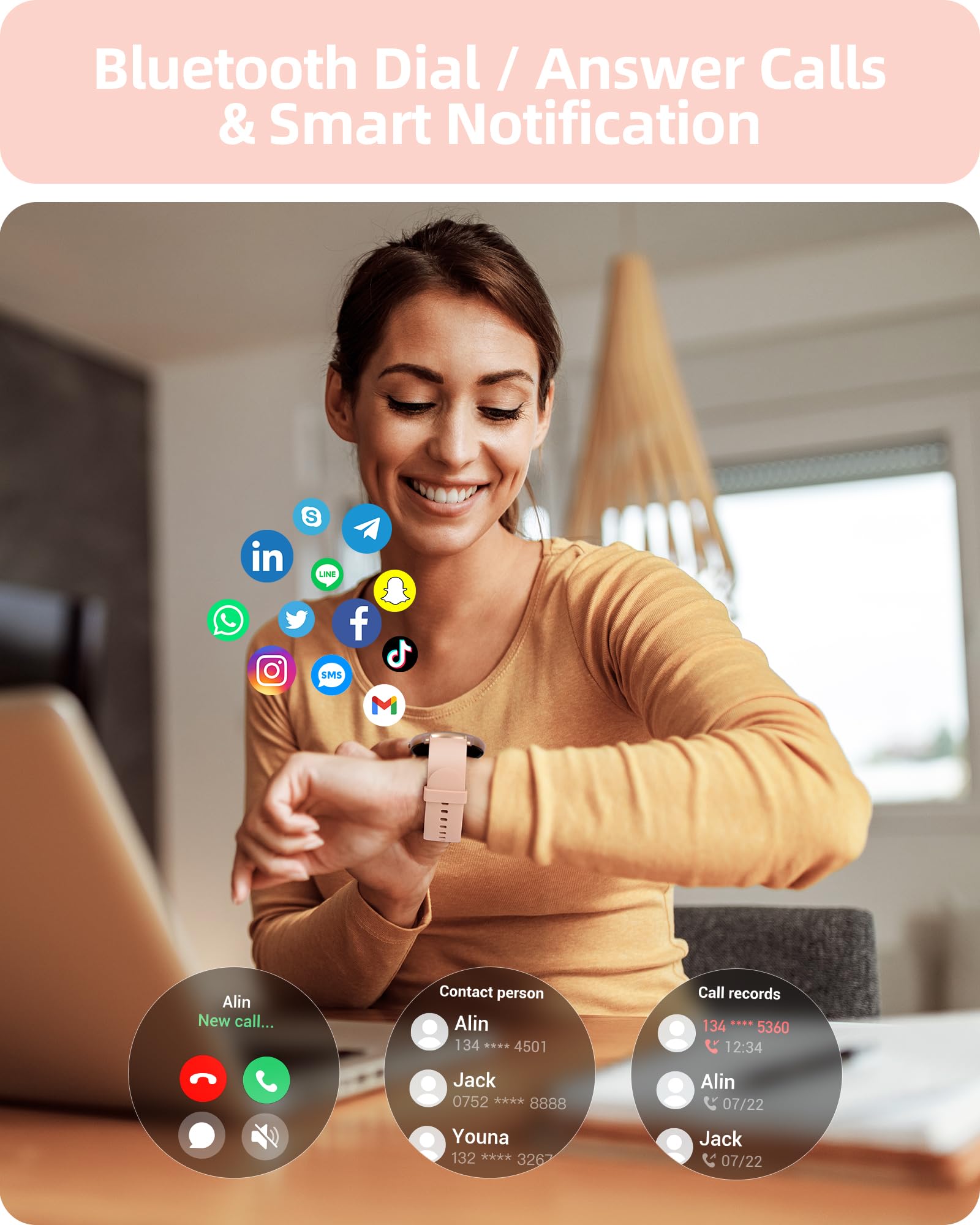 Parsonver Smart Watch For Women(Answer/Make Calls), Hd Screen Fitness Tracker Ip68 Waterproof, 100+ Sport Modes, Heart Rate/Slee