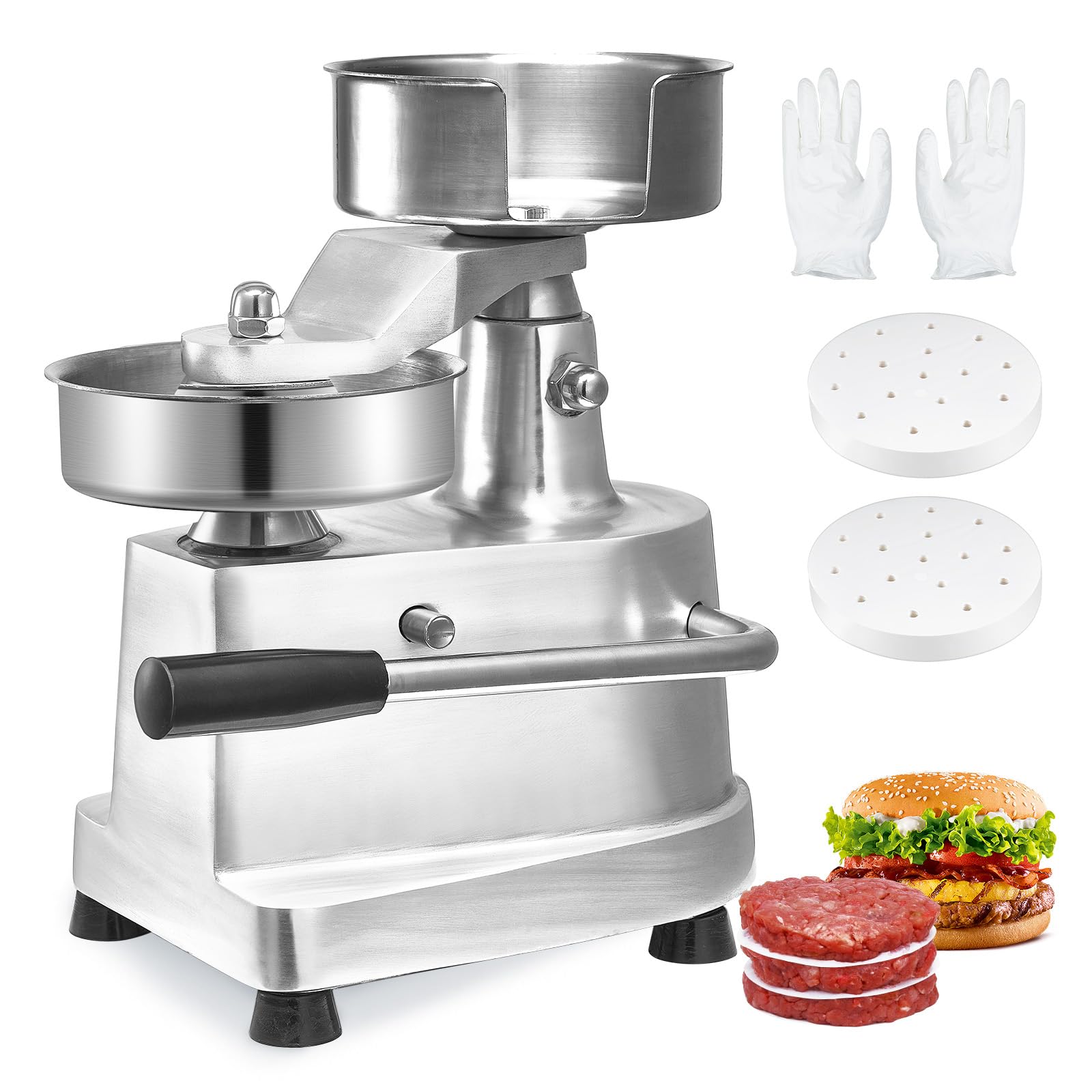 VEVOR Commercial Burger Patty Maker, 130mm/5inch Hamburger Beef Patty Maker, Heavy Duty Food-Grade Stainless Steel Bowl Burger P