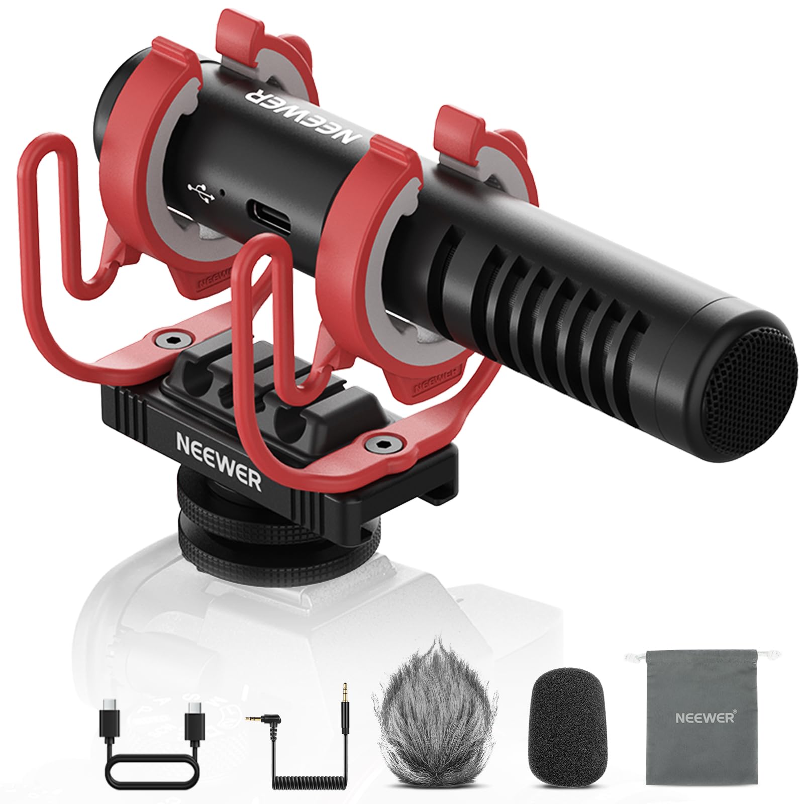 NEEWER VM15 AI Noise Cancelling Supercardioid Mini Microphone with App Audio Settings & EQ, 48KHz/24Bit, 3.5mm Analog/USB C Digi