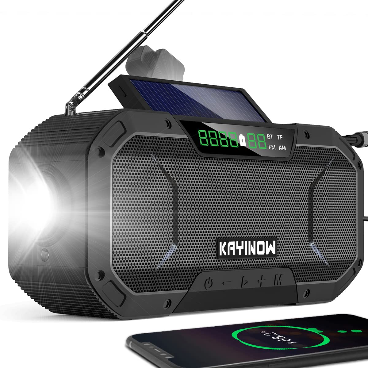 Portable Digital Am Fm Radio Waterproof Bluetooth Speaker,Hand Crank Solar Emergency Radio,5000Mah Cell Phone Charger,Noaa Weath