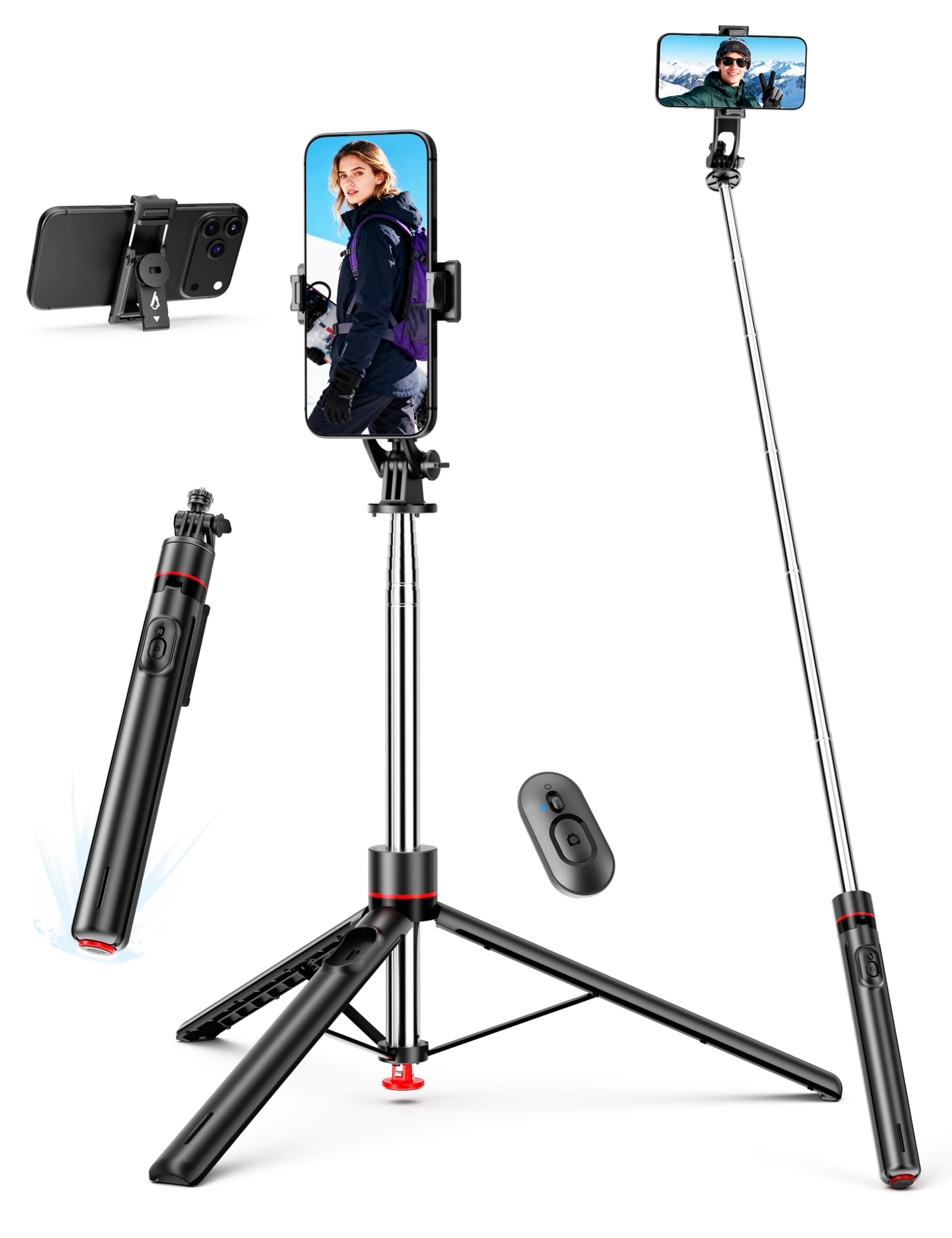 70 Extendable Selfie Stick Tripod, Automatic Phone Tripod with Magnetic Remote & 1/4 Screw, Lightweight Travel Tripod Stand for 