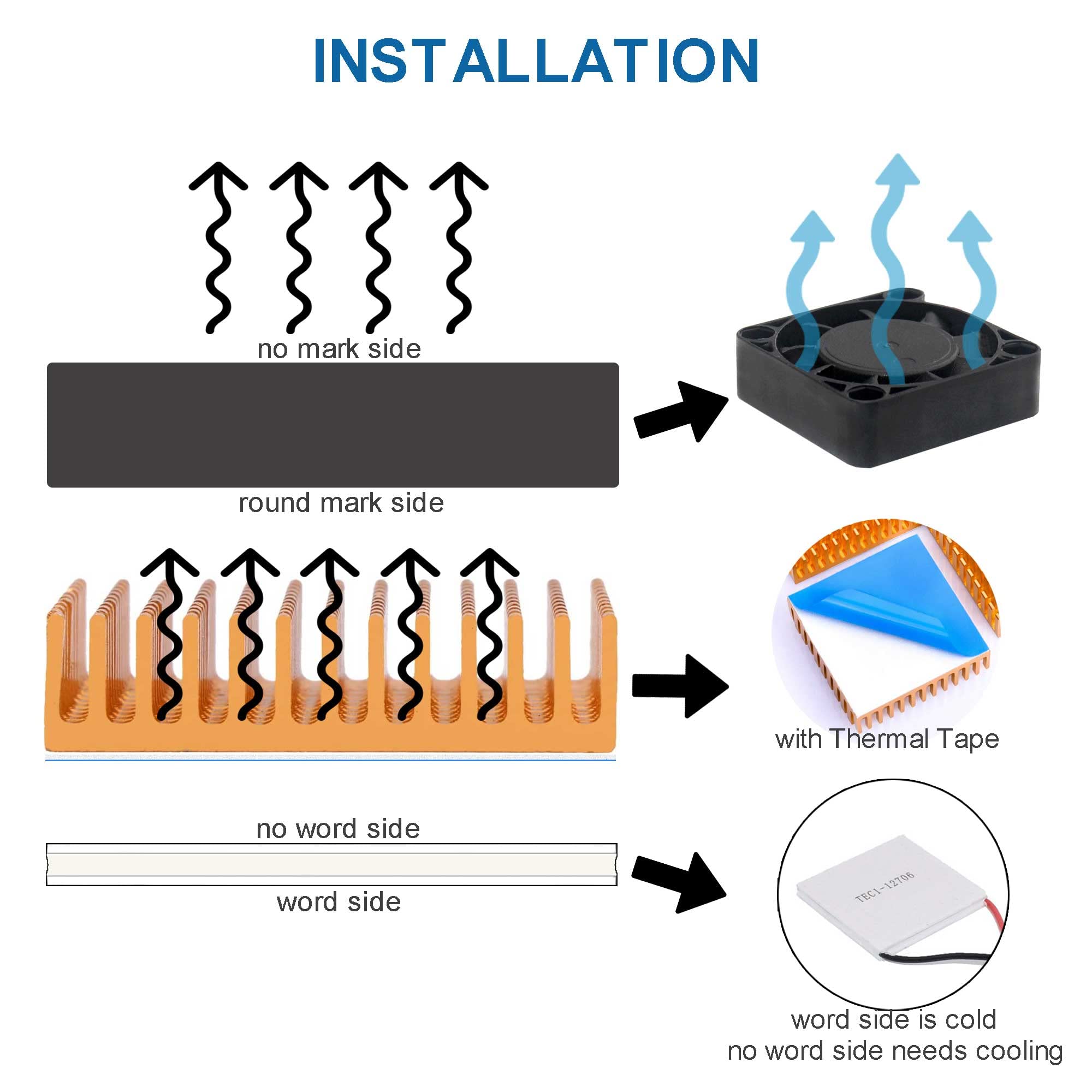 Alamscn 3 Sets Tec1 12706 Semiconductor Refrigeration 12V 6A Heatsink Thermoelectric Cooler Cooling Peltier Plate + Aluminum Hea
