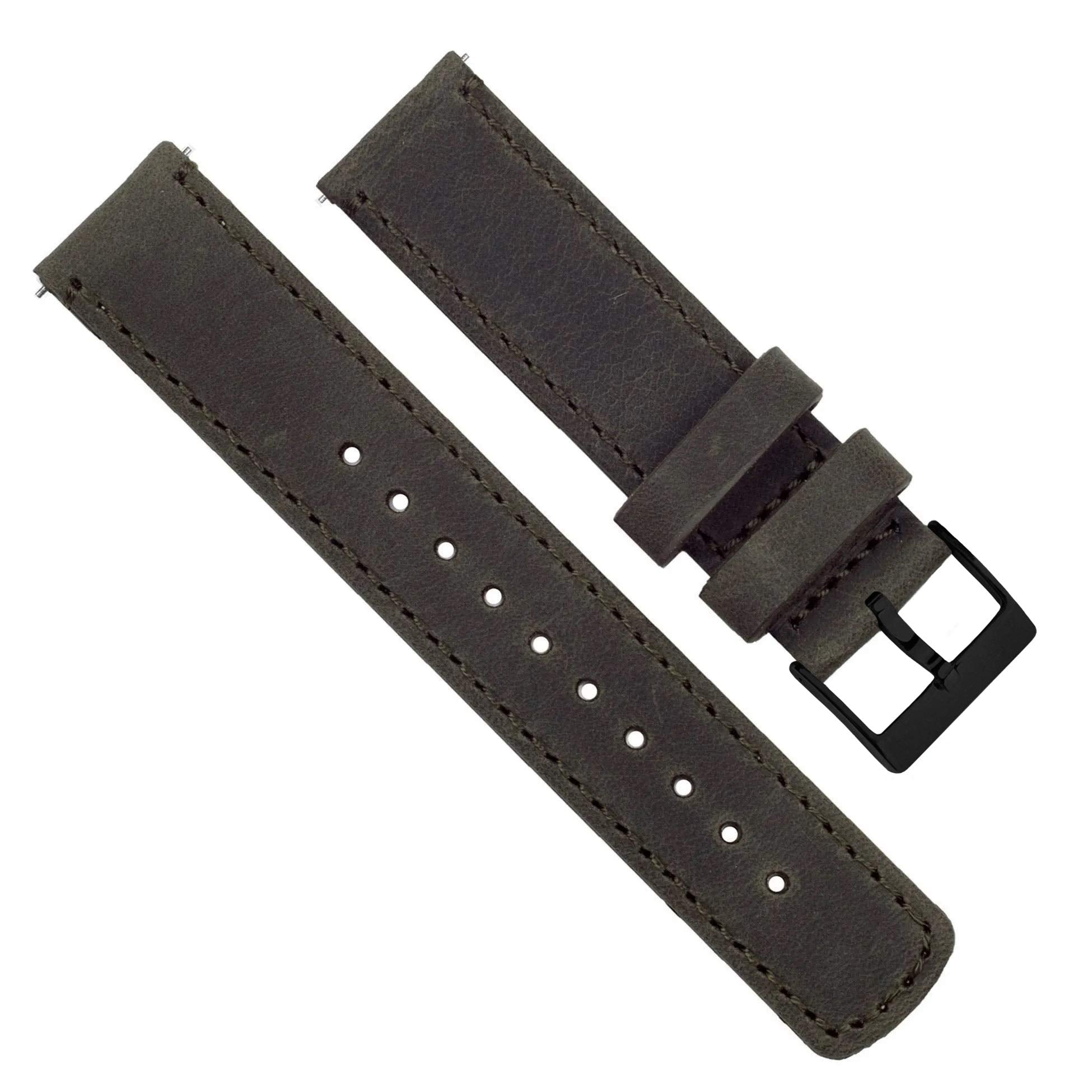 Barton Watch Bands 20Mm Gingerbread/Linen Stitching Quick Release Leather Black Buckle Watch Band Strap