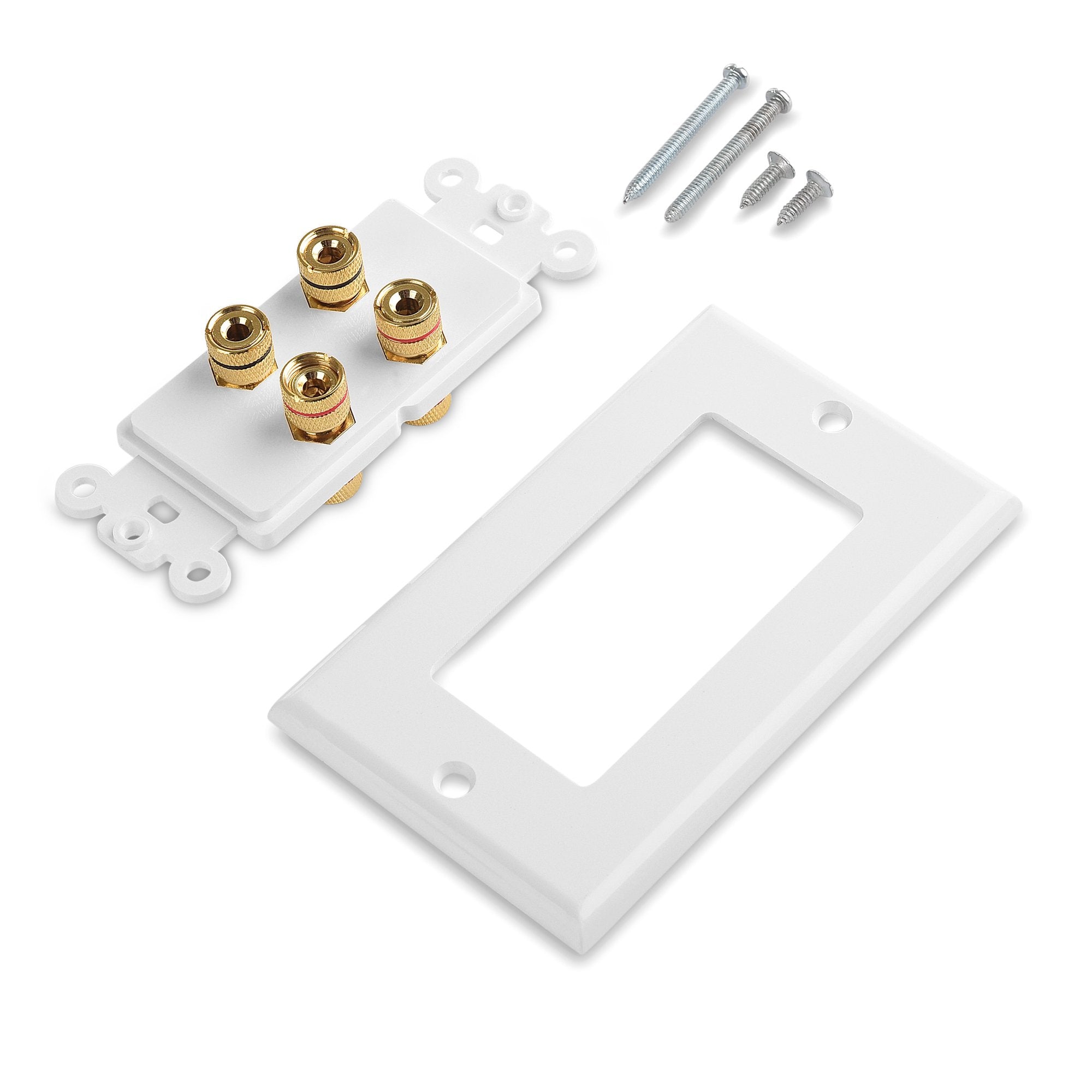 Cable Matters 2 Pack Speaker Wire Wall Plate (Speaker Wall Plate, Banana Plug Wall Plate) for 2 Speakers in White