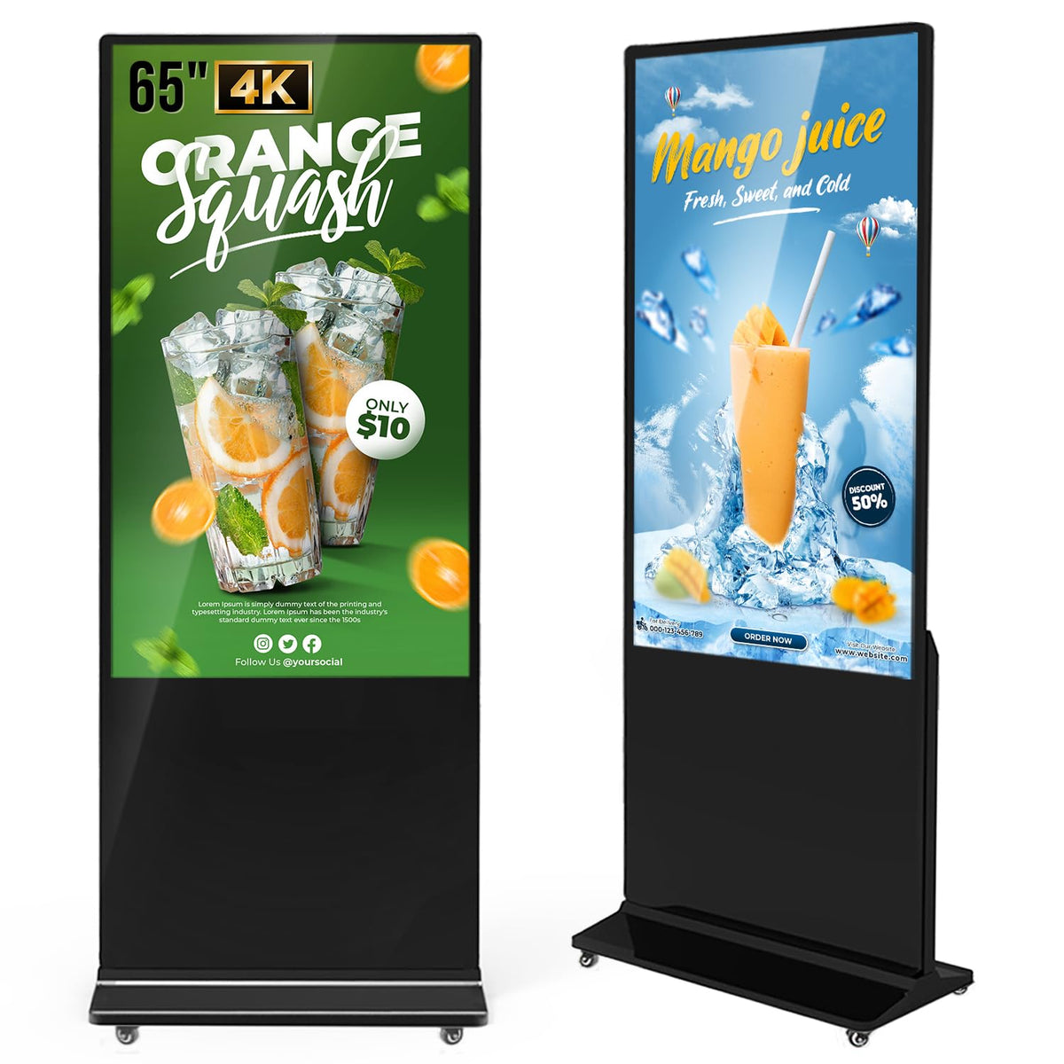 Qixzocv 65 Inch 4K Digital Signage Kiosk, Indoor Floor Standing Commercial Monitor, Advertising Display Lcd Totem With Auto Medi