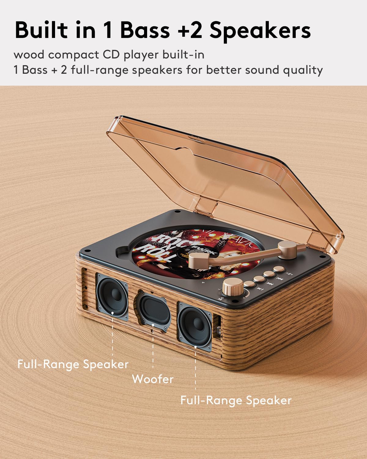 Caronsort Cd Player Music Box With Bluetooth Nostalgic Retro Portable Cd Players For Home, Hifi Speakers Music Player Fm Radio W
