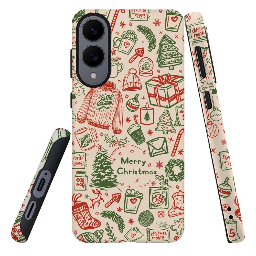 DJSOK Compatible with Samsung Galaxy S25 Edge,Frosted PC Anti-Scratch Shockproof Case - Christmas Colorful Hat Tree