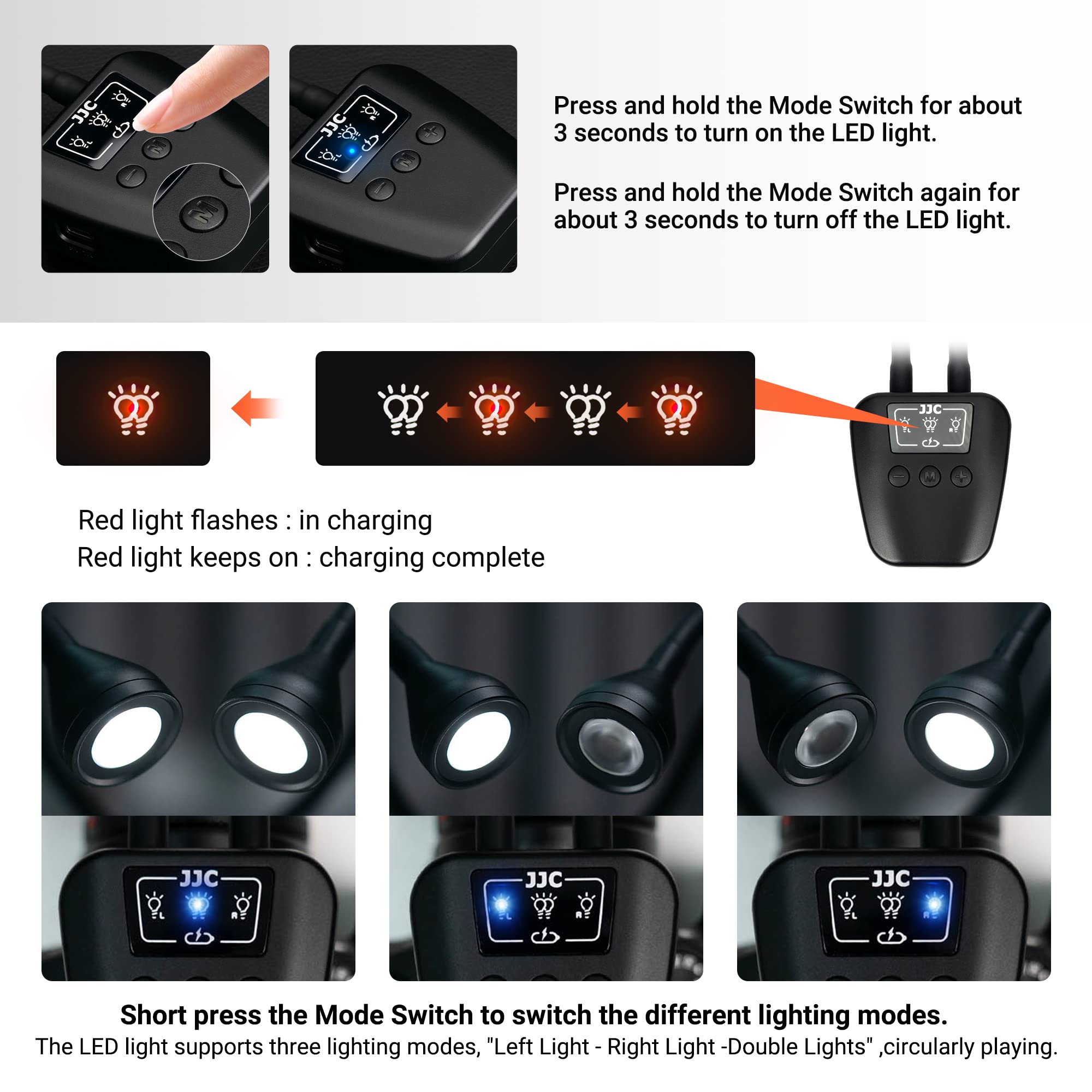 JJC LED Macro Arm Light 10 Level Adjustable Brightness CRI 95+ 5600K Type-C Charge for DSLR Mirrorless Camera