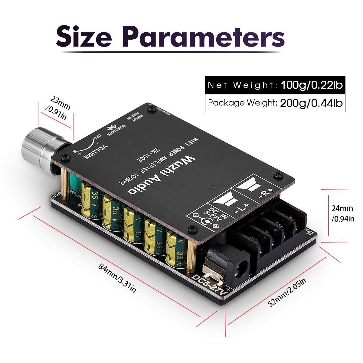 200W Bluetooth 5.0 Power Amplifier 2 Channel Hi Fi Stereo Audio Amp Home Desktop Car Speaker Dc8 24V