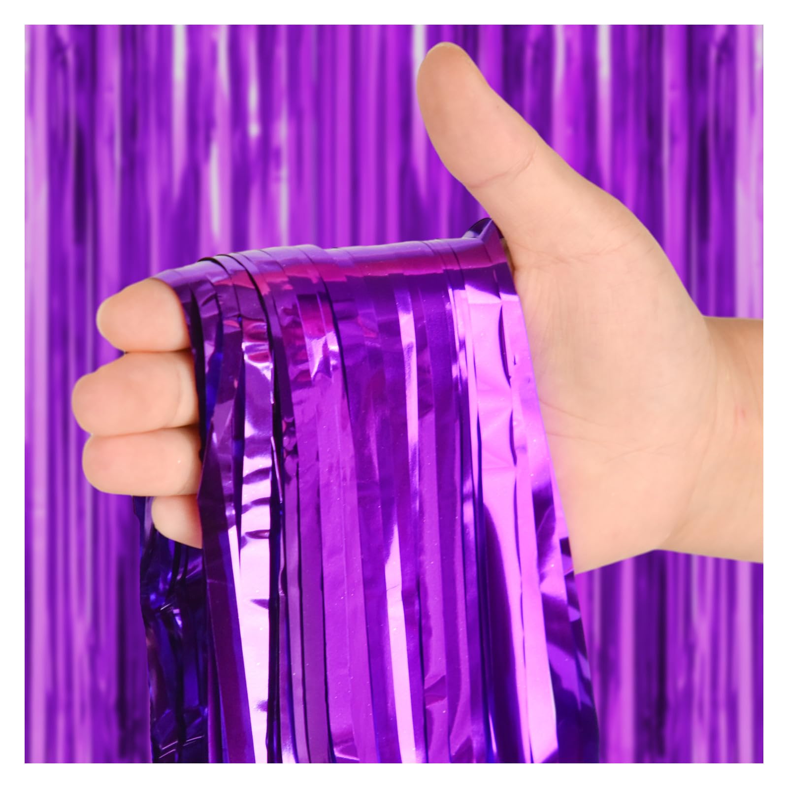 3 Pack 3.3 Ft X 9.9 Ft Purple Tinsel Curtain Party Backdrop Decorations, Metallic Foil Fringe Backdrop Door For Bachelorette Par