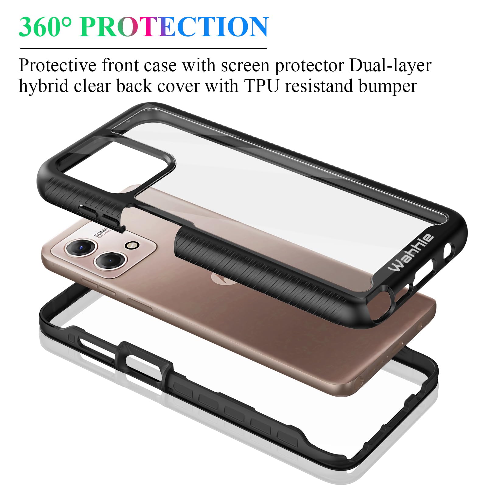 Wahhle Compatible With Moto G Stylus 5G 2023 Case, Built In Screen Protector Full Body Shockproof Slim Fit Bumper Protective Pho