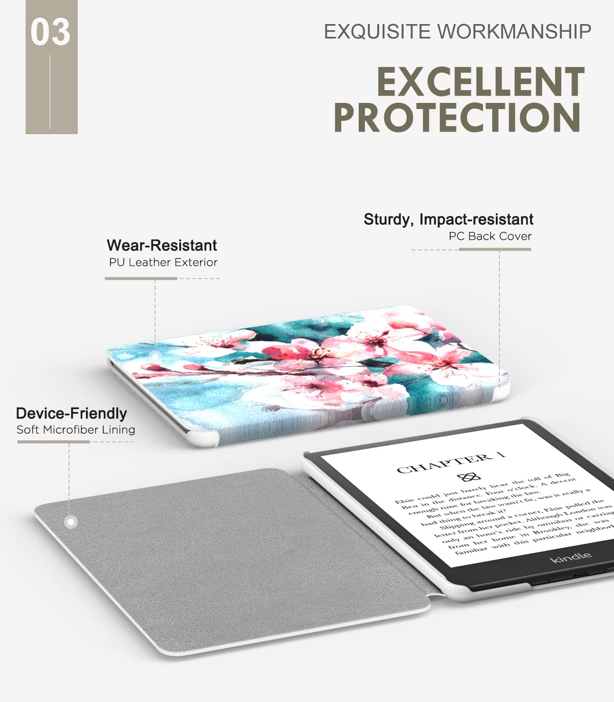 MoKo Case for 6.8' Kindle Paperwhite (11th Generation 2021) and Kindle Paperwhite Signature Edition, Light Shell Cover with Auto Wake/Sleep for Kindle Paperwhite 2021 E Reader, Peach Blossom