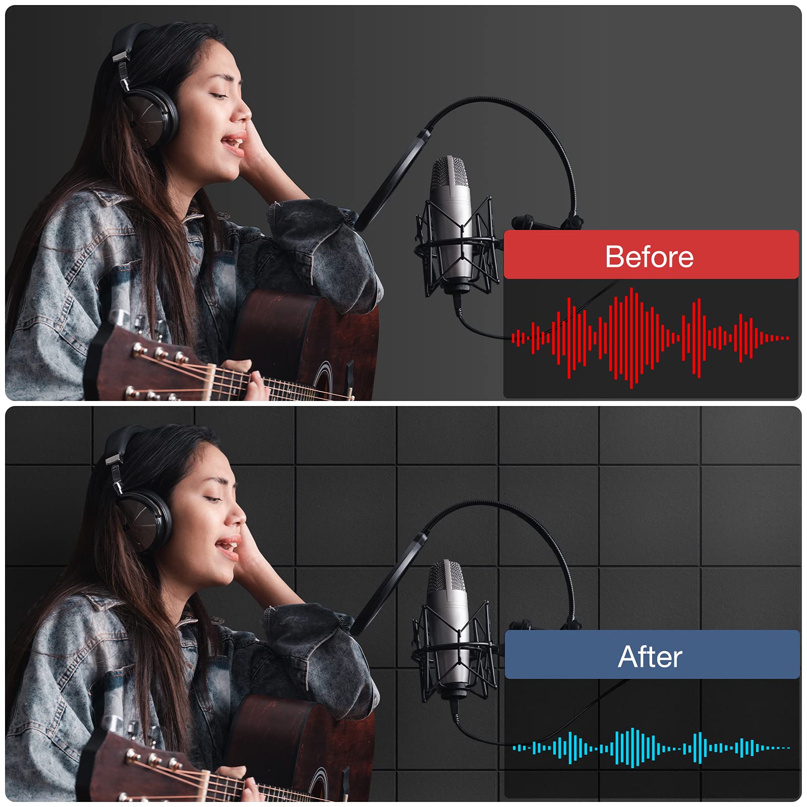 Lebenforce 12 Pack Self Adhesive Acoustic Panels, 12'' X 12'' X 0.4'' High Density Polyester Sound Proof Panels For Walls, Sound