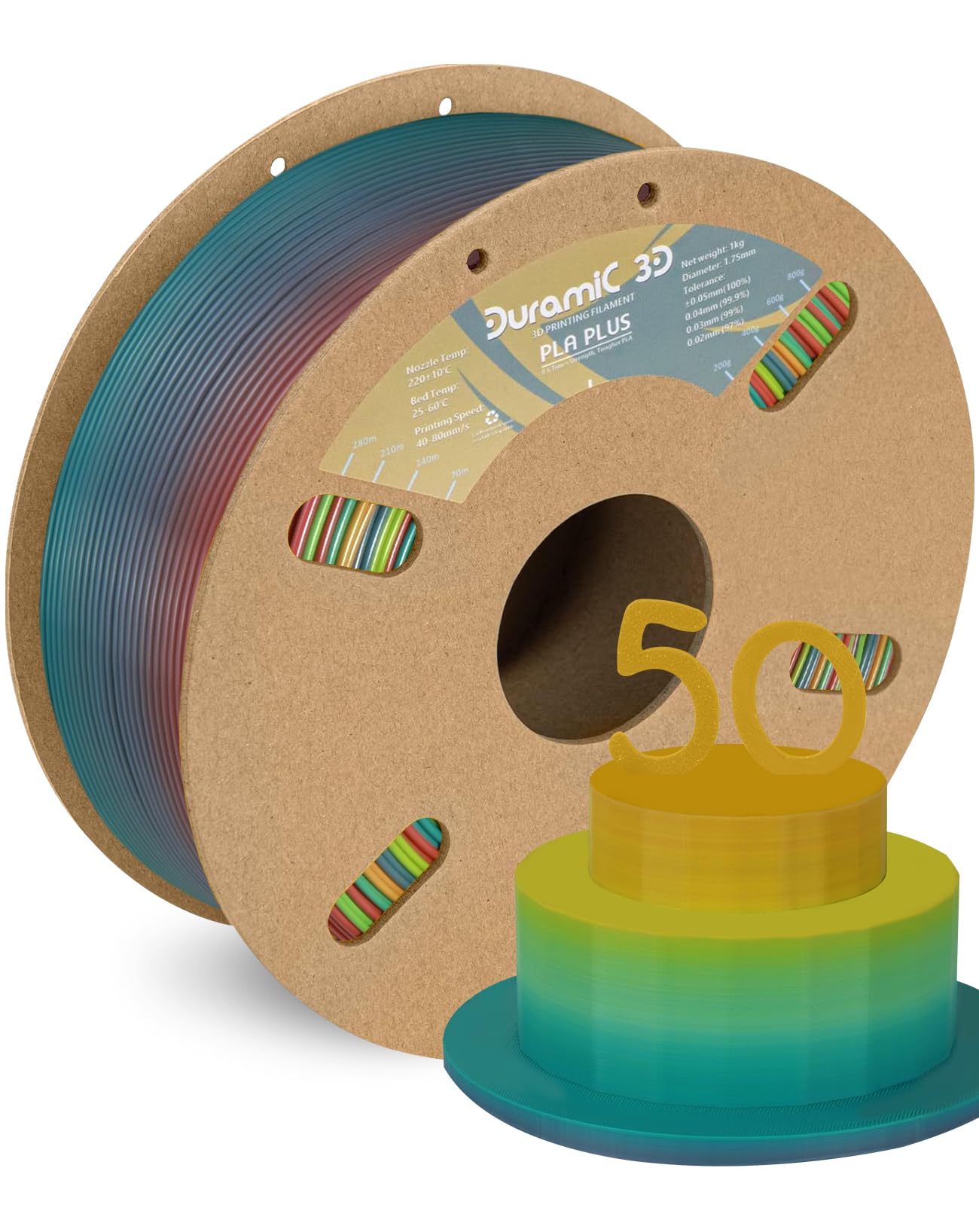 Pla Plus Filament 1.75Mm Rainbow,1Kg Pla+ 3D Printer Filament 8 Times Strength,2.2Lb Cardboard Spool 3D Printing Filament Dimens
