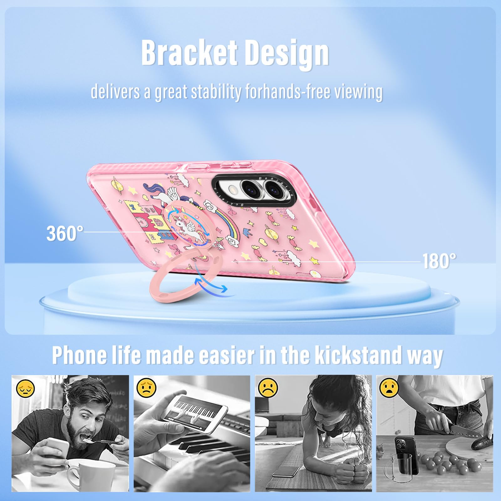 Boaretiu For Samsung Galaxy S25 Edge Case - With Stand Cute Kawaii Fashion 360 Rotate Ring Holder Kickstand Horse For Women Girl