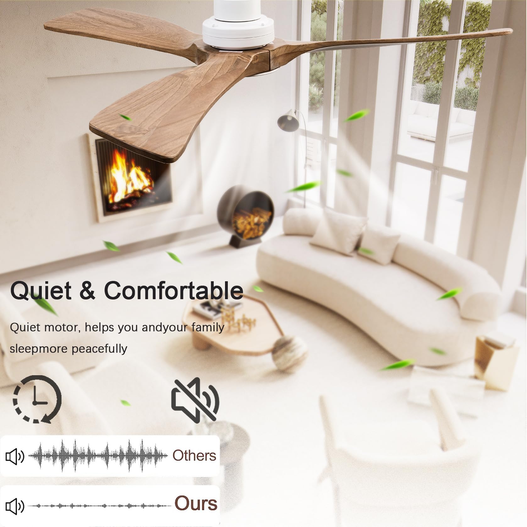 Dearnow 52'' Wood Ceiling Fans With Light With Remote Control Ceiling Fan With 3 Wood Blades, Solid Wood Ceiling Fan Indoor Outd