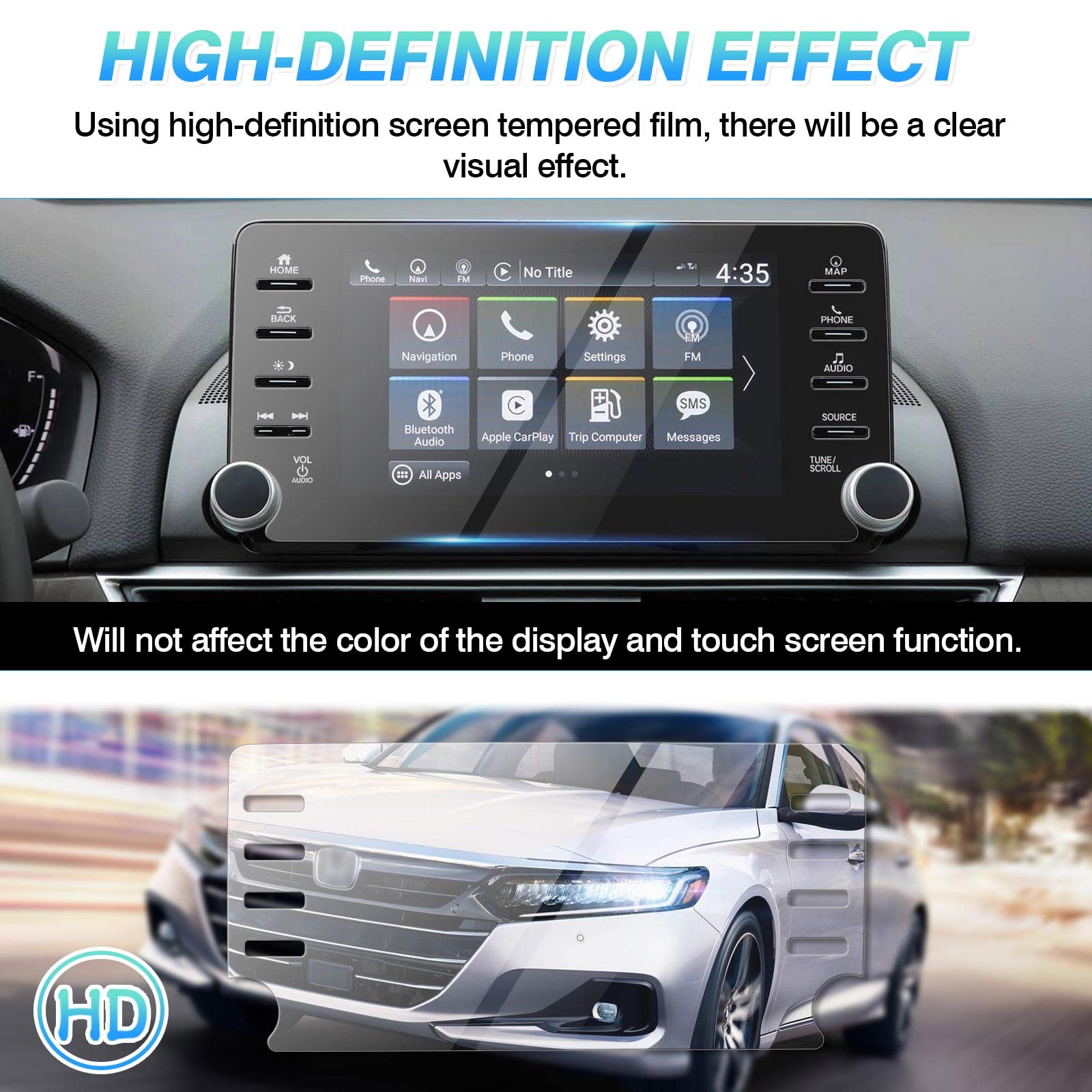 Autorder Tempered Glass Screen Protector for 2018-2022 Honda Accord Sport EX-L Touring - 8-Inch Navigation Touchscreen Film
