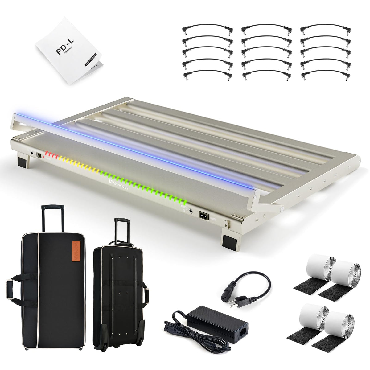Vangoa Guitar Pedal Board with Built-in Isolated Power Supply, PD-L Aluminum Alloy Folding Powered Guitar Pedalboard with Adjust