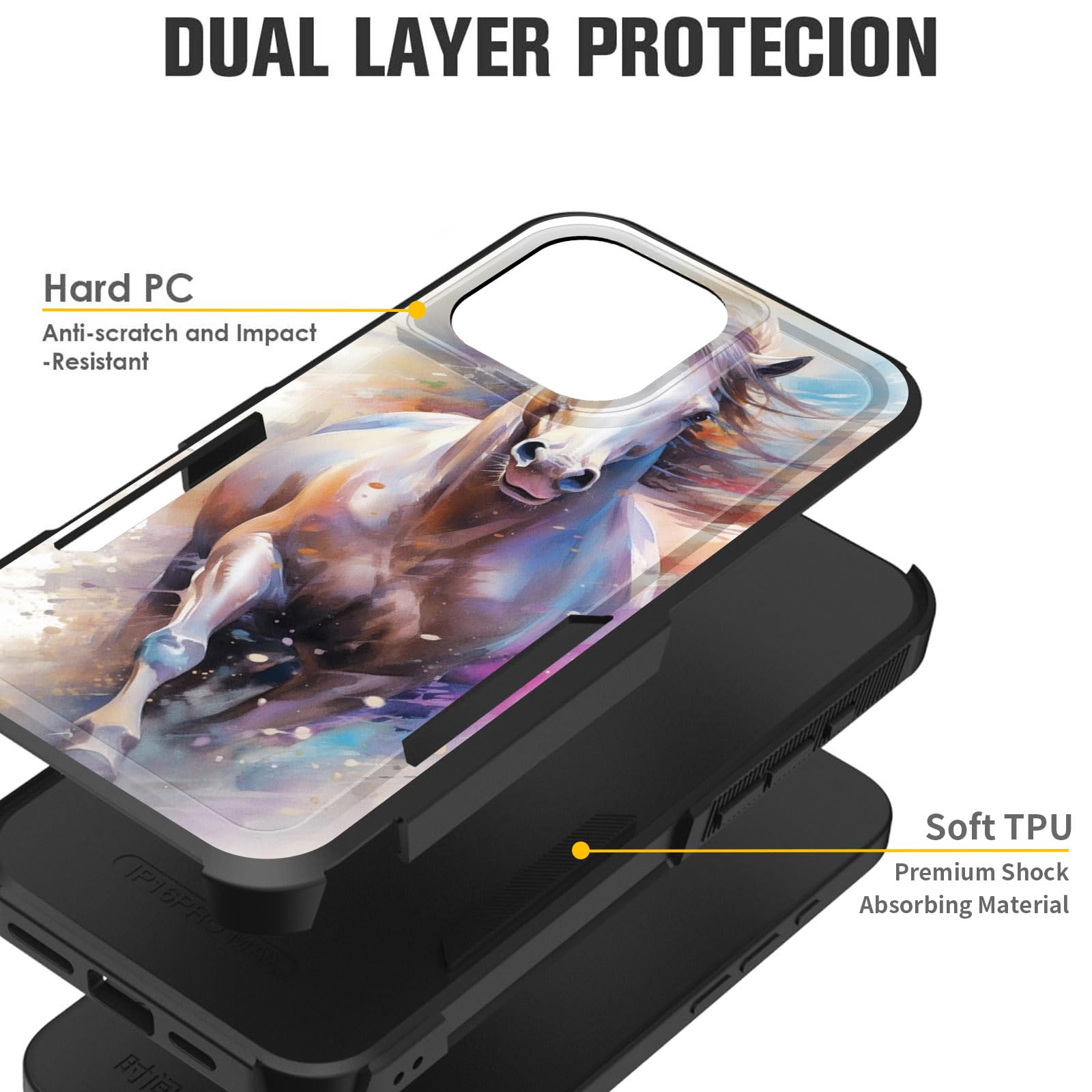 Cicplkse For Iphone 16 Pro Max Case,Dual Layer Heavy Duty Hybrid Shockproof Hard Pc Soft Silicone Tpu Bumper Protective Cover Ca