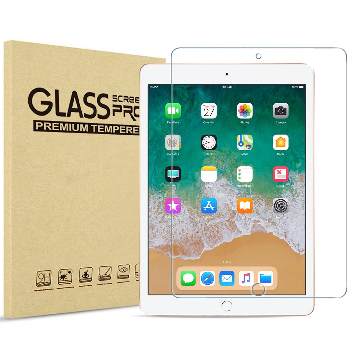 Procase 1 Pack Screen Protector For 9.7' Ipad 6Th 5Th / Ipad Pro 9.7 2016 / Ipad Air 2 / Ipad Air 1, Tempered Glass Film Guard For Ipad 6 5 2018 2017, Ipad Air 2Nd 1St 2014 2013