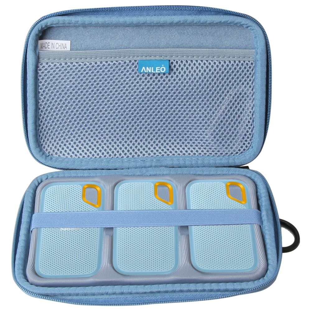 Anleo Hard Travel Case For Sandisk 500Gb / 250Gb / 1Tb / 2Tb Extreme Portable Ssd (Sky Blue, Case For 3 Hard Drives)