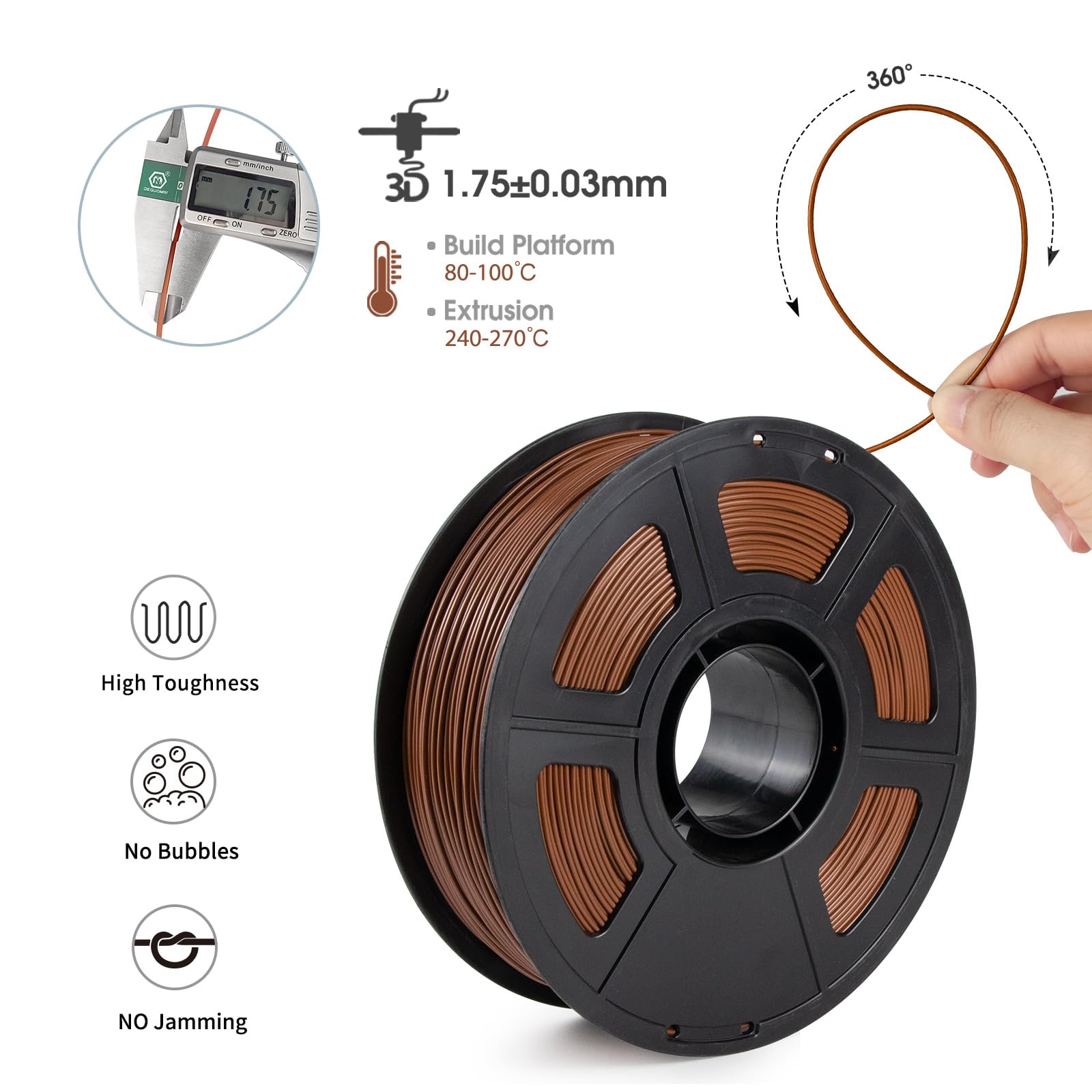 Isanmate Asa Filament 1.75Mm Brown 1Kg, Uv & Weather Resistant 3D Printer Filament Perfect For Outdoor Functional Parts, Dimensi