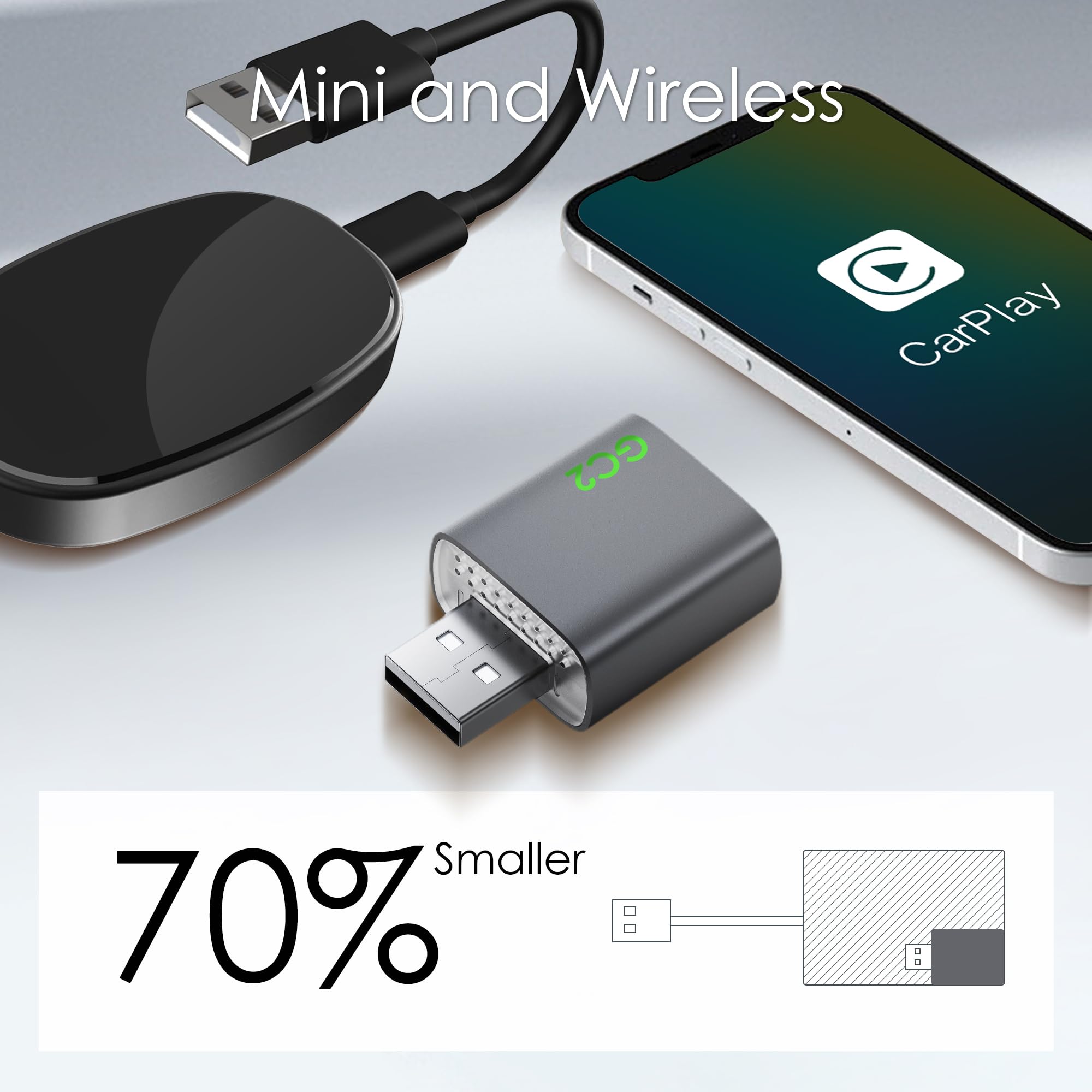 Wireless Carplay Adapter For Apple Iphone 2025 Upgraded Mini Bluetooth Carplay Wireless Adapter,Dongle Convert Wired To Wireless