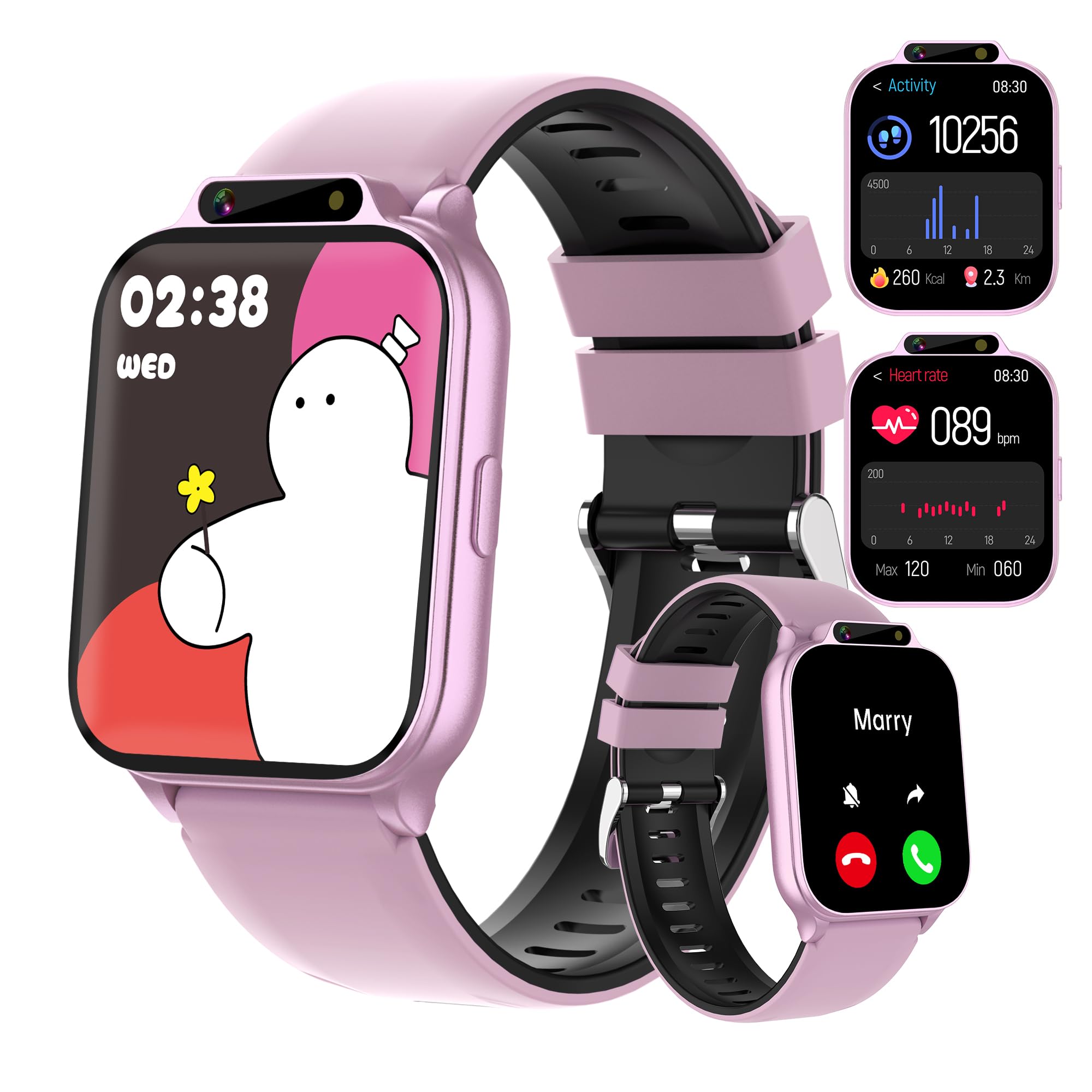 Kids Smart Watches Girls With Fitness & Sleep Tracker, Waterproof Smart Watch For Kids With Heart Rate & Blood Oxygen Monitor, H