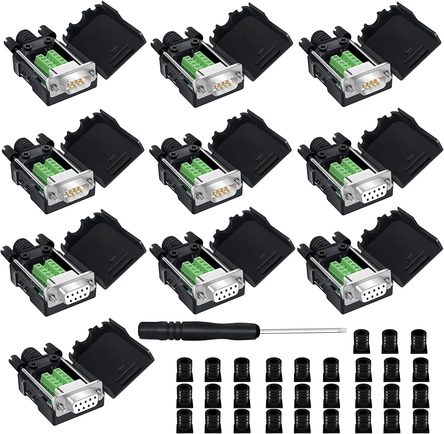 YIOVVOM Connector DB9 RS232 D-SUB Serial Adapters (5PCS Female Adapter +5PCS Male Adapter White)