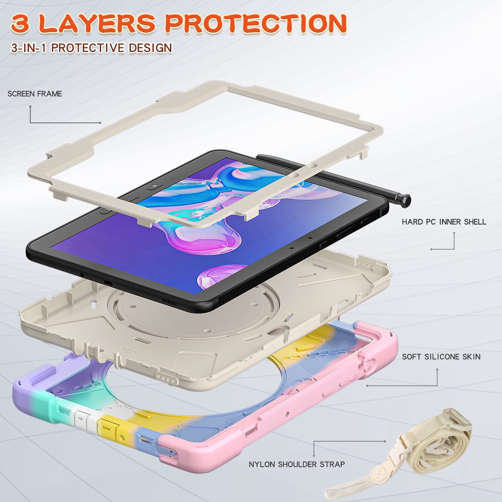 Blllue Case For Samsung Galaxy Tab Active Pro 10.1 Inch Sm T540/Sm T545, 360 Degree Hand Grip Kickstand Shockproof Cover Case Wi